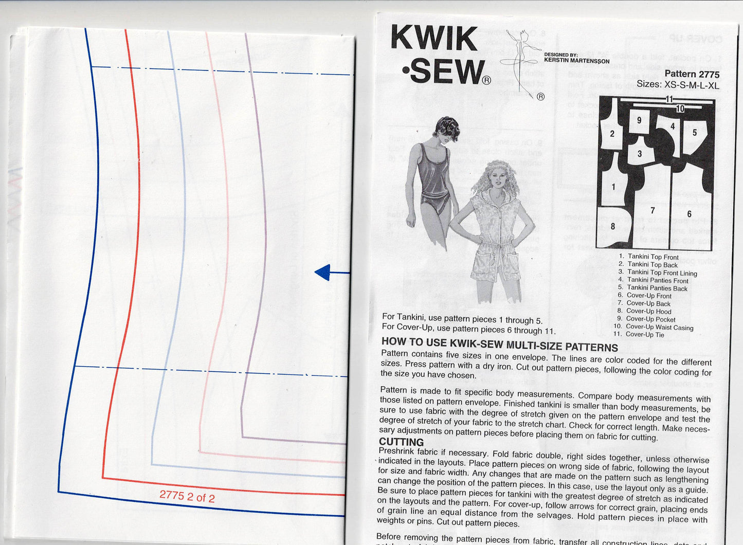 Kwik Sew 2775 Womens Stretch Tankini Swimsuit & Hooded Cover Up 1990s Vintage Sewing Pattern Size XS - XL UNCUT Factory Folded