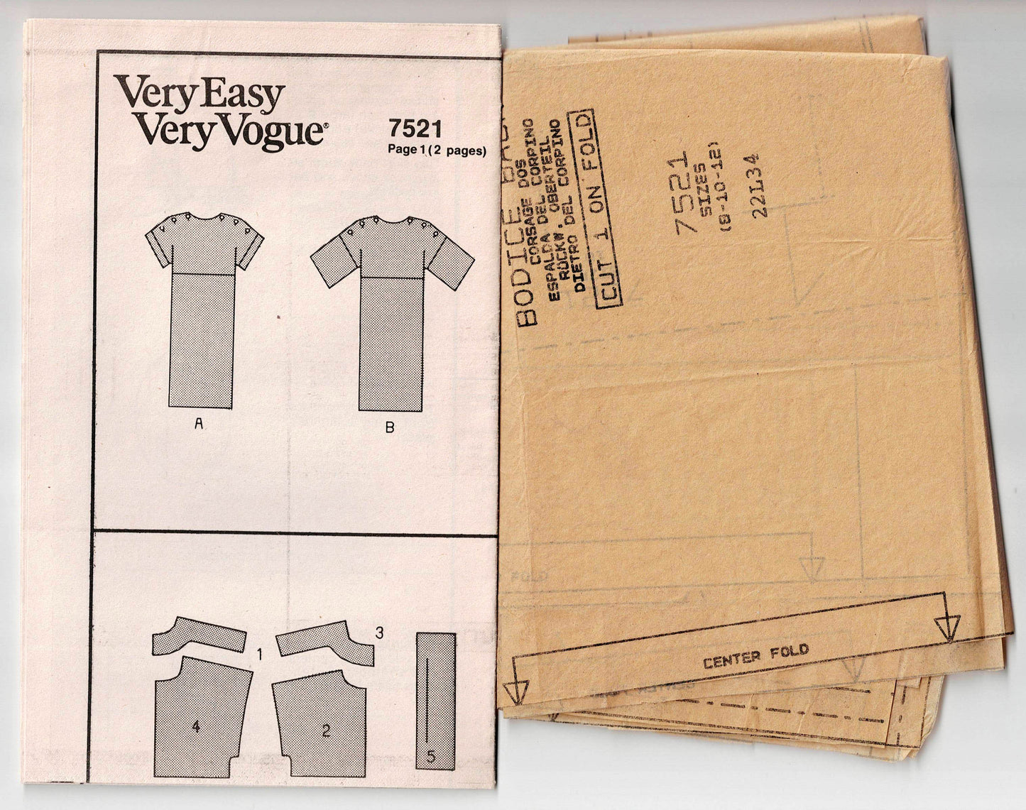 Very Easy Vogue 7521 Womens Pullover Dress with Yoke & Buttoned Shoulders 1980s Vintage Sewing Pattern Size 8 - 12