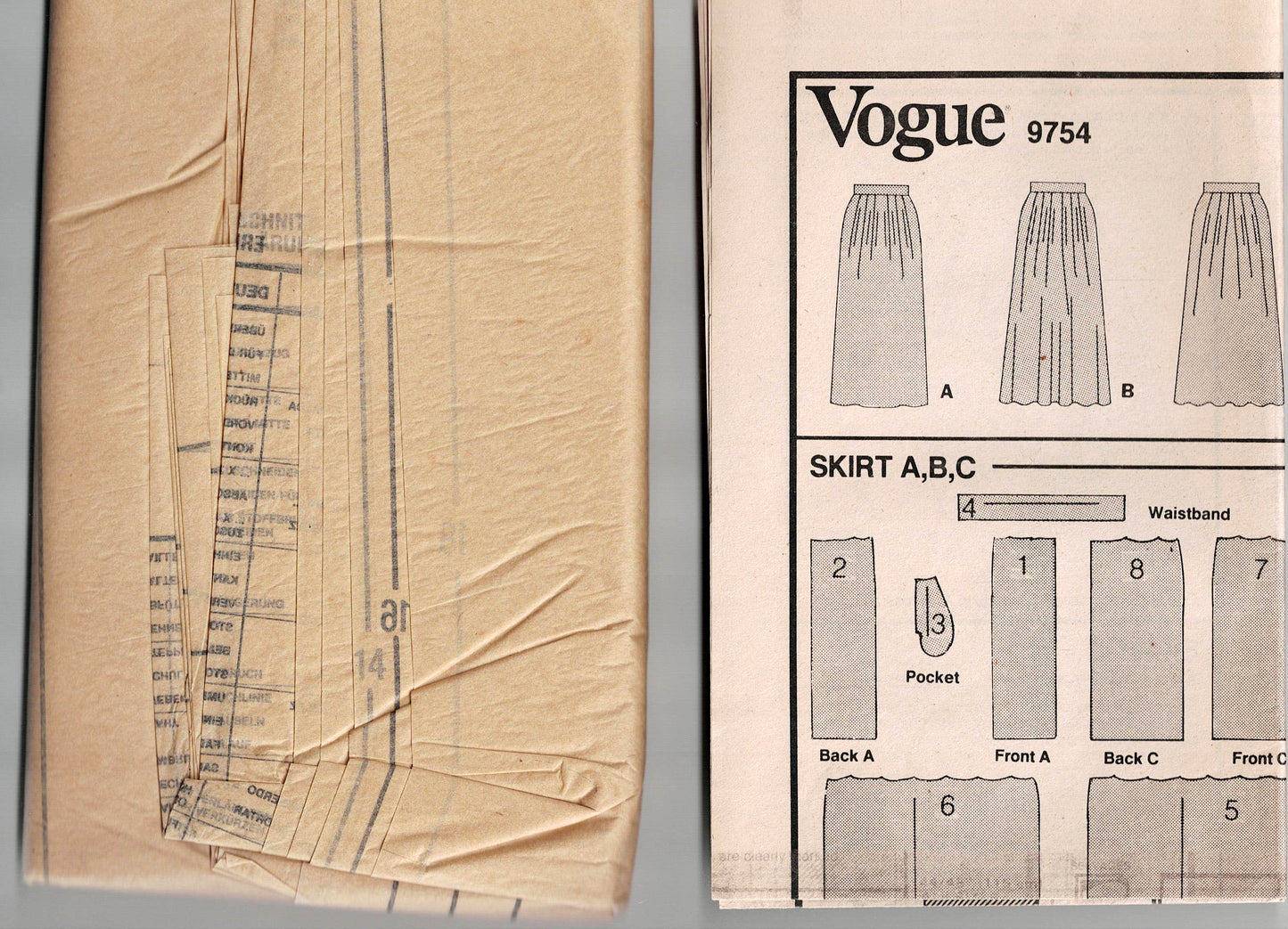 Vogue 9754 Womens Pleated Skirts 1980s Vintage Sewing Pattern Size 14 - 18 UNCUT Factory Folded