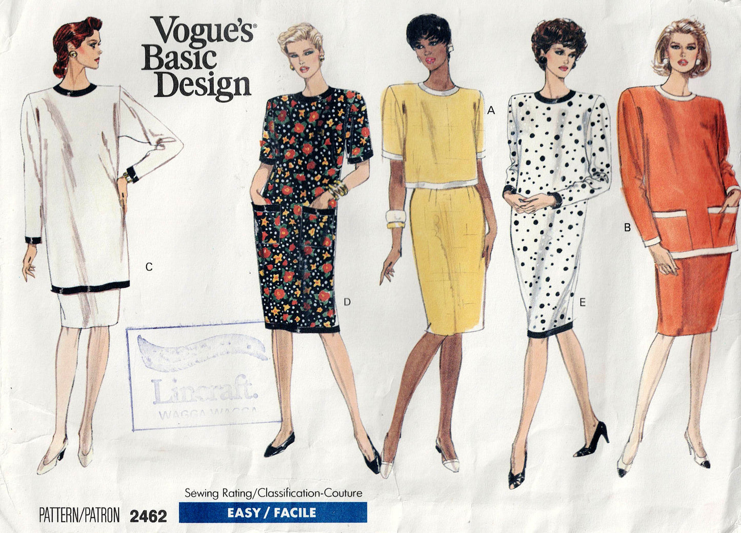 Vogue Basic Design 2462 Womens Dress Top Tunic & Skirt 1990s Vintage Sewing Pattern Size 14 - 18