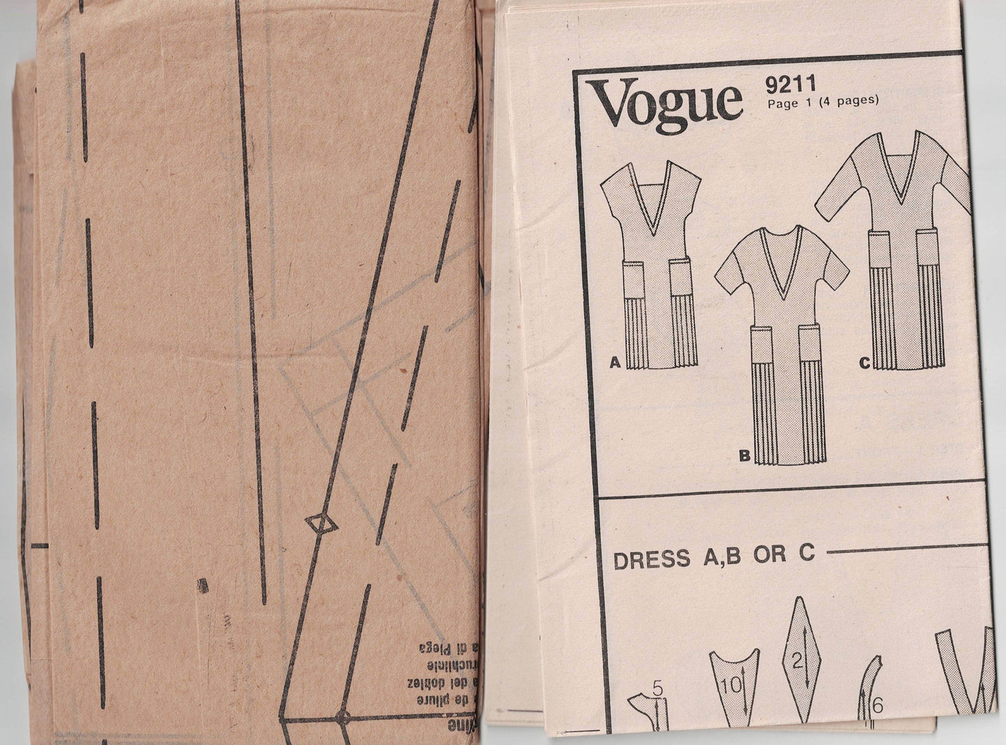 Vogue 9211 Womens Straight Pleated Drop Waisted Dress 1980s Vintage Sewing Pattern Size 12 Bust 34 Inches