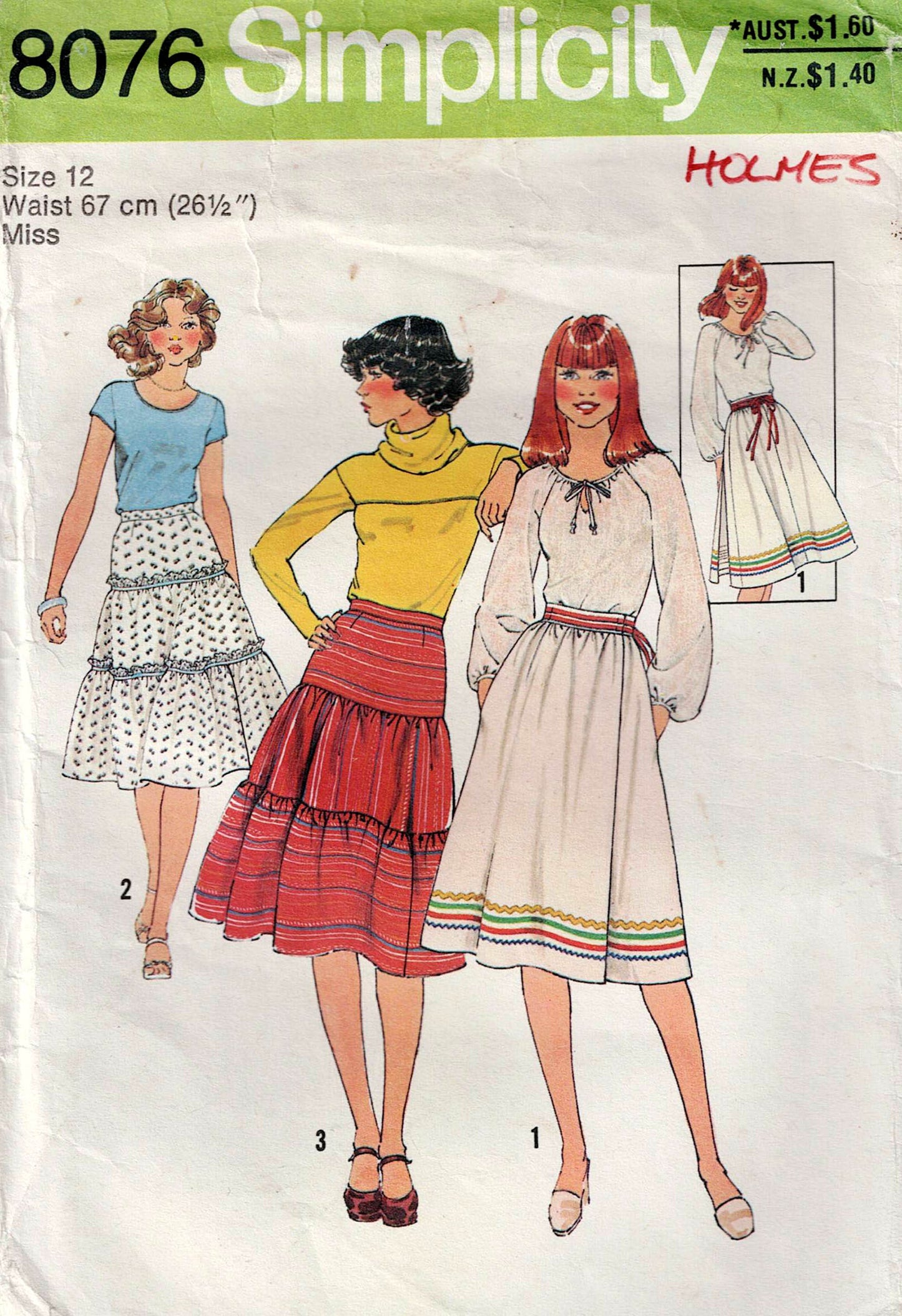 Simplicity 8076 Womens Gathered Tiered or Wrap Skirt 1970s Vintage Sewing Pattern Size 10 12 or 14