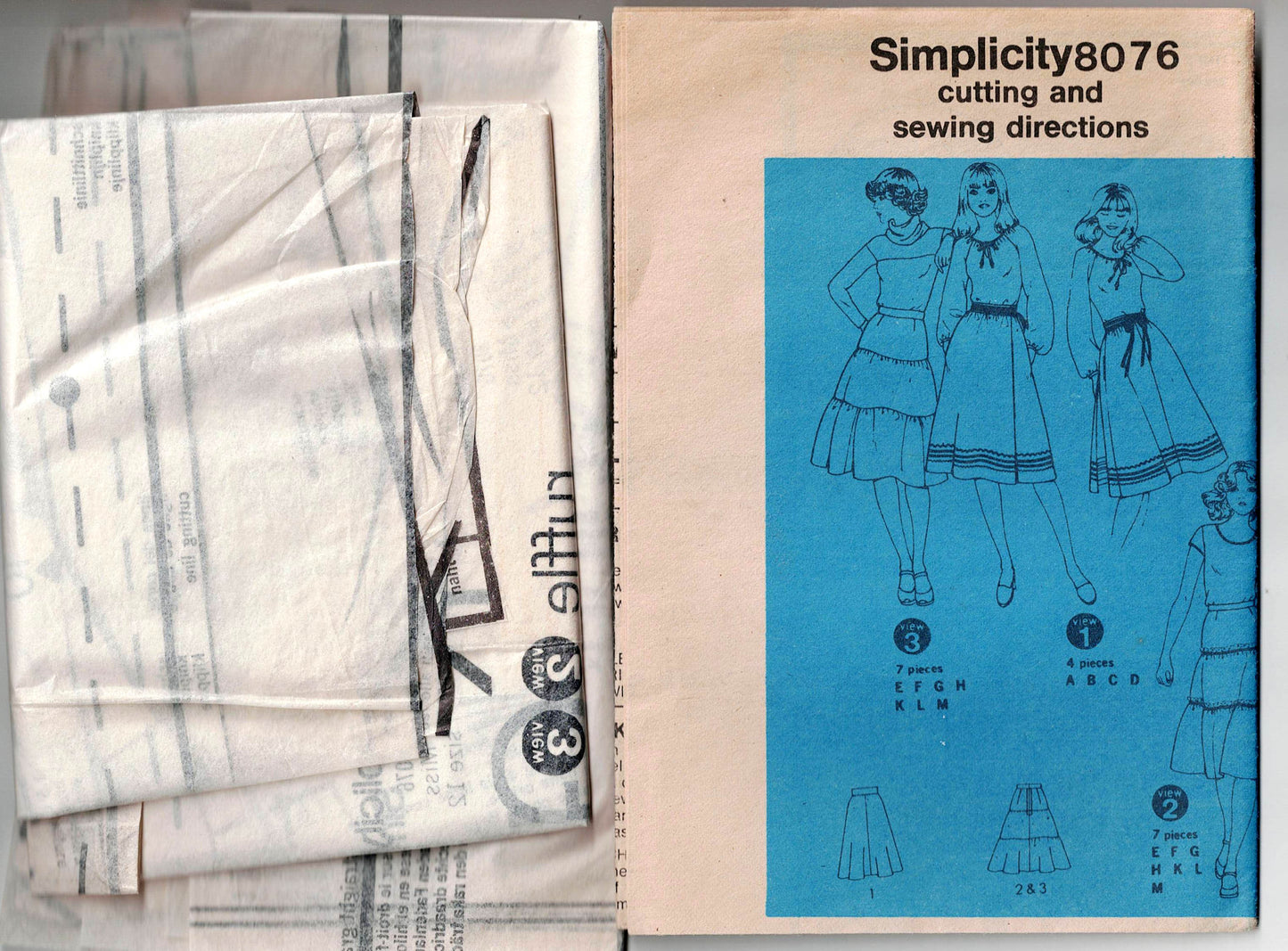 Simplicity 8076 Womens Gathered Tiered or Wrap Skirt 1970s Vintage Sewing Pattern Size 10 12 or 14