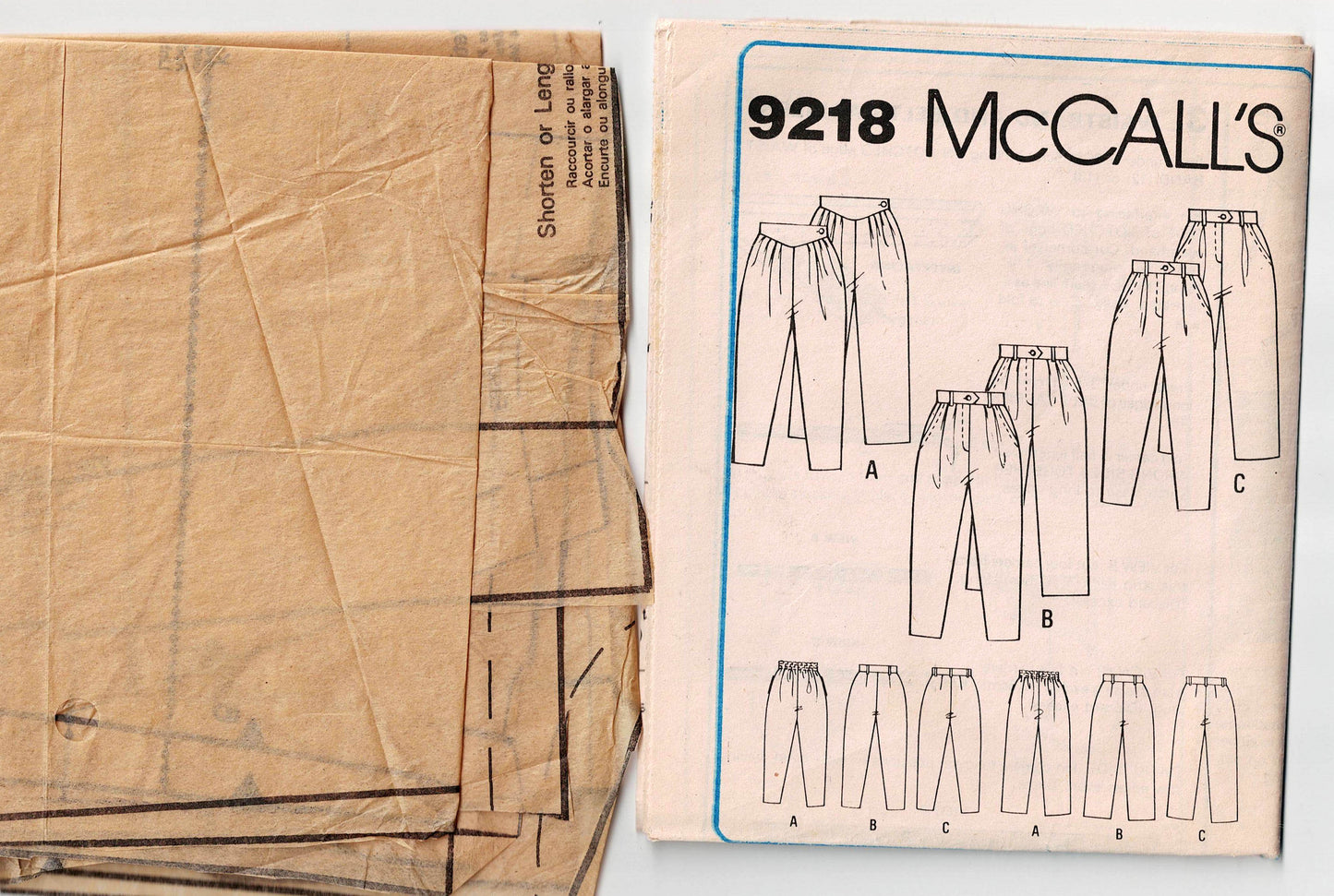 McCall's 9218 Womens Retro Pleat Front Pants 1980s Vintage Sewing Pattern Size 14