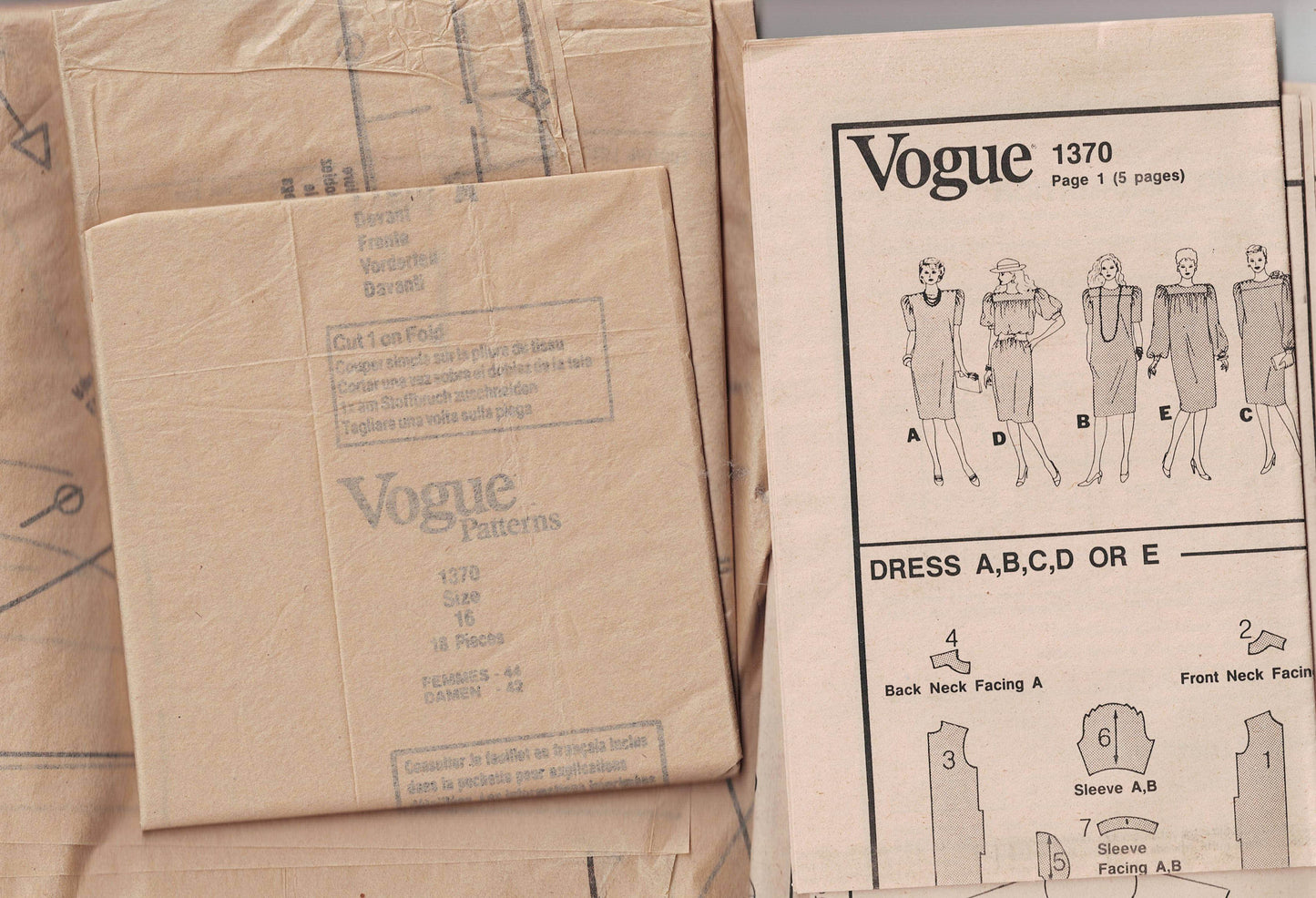 Vogue Basic Design 1370 Womens Straight Smock Yoked Dresses 1980s Vintage Sewing Pattern Size 16 Bust 38 inches