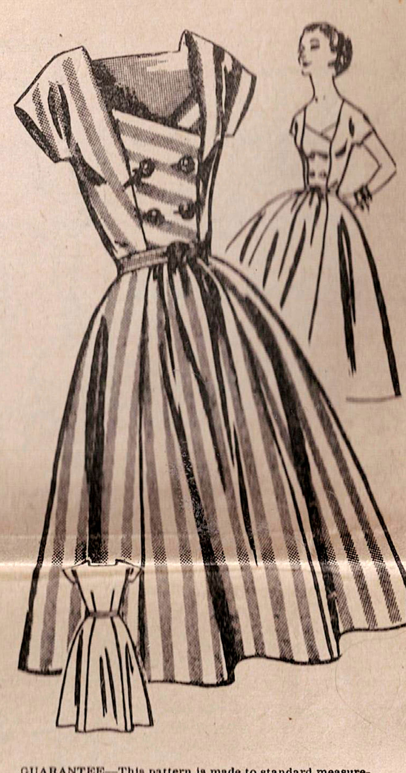 Paulette 848 RARE Womens Full Skirt Dress with Crossover Bodice 1950s Vintage Sewing Pattern Bust 38 inches