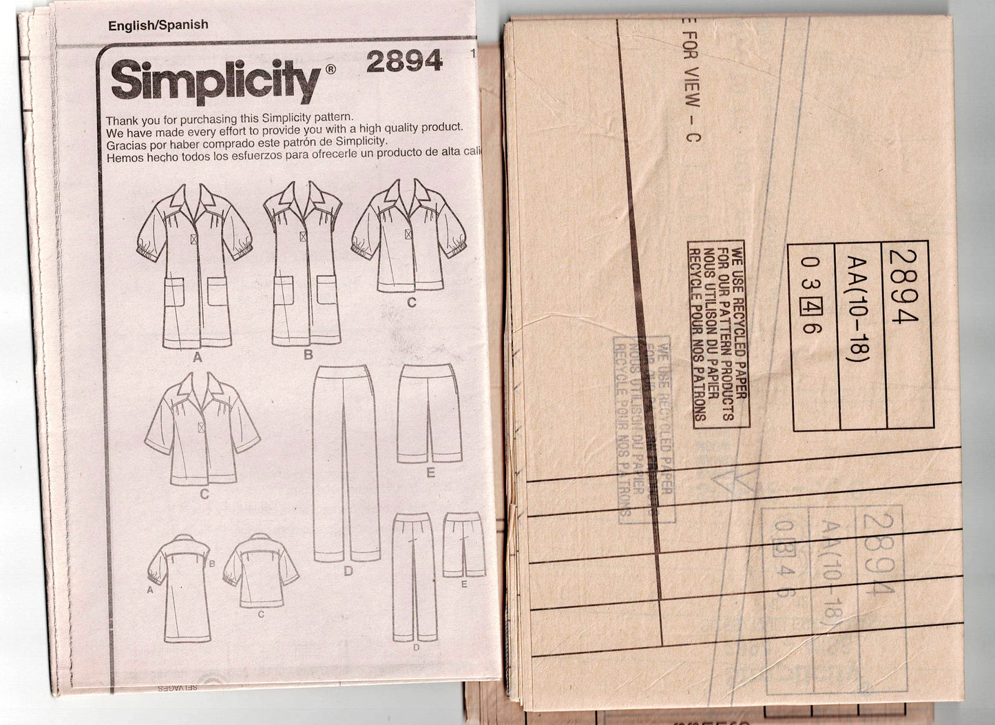 Patrón de costura Simplicity 2894 para vestido, túnica, pantalones y pantalones cortos para mujer, agotado, tallas 10 a 18, sin cortar, doblado de fábrica