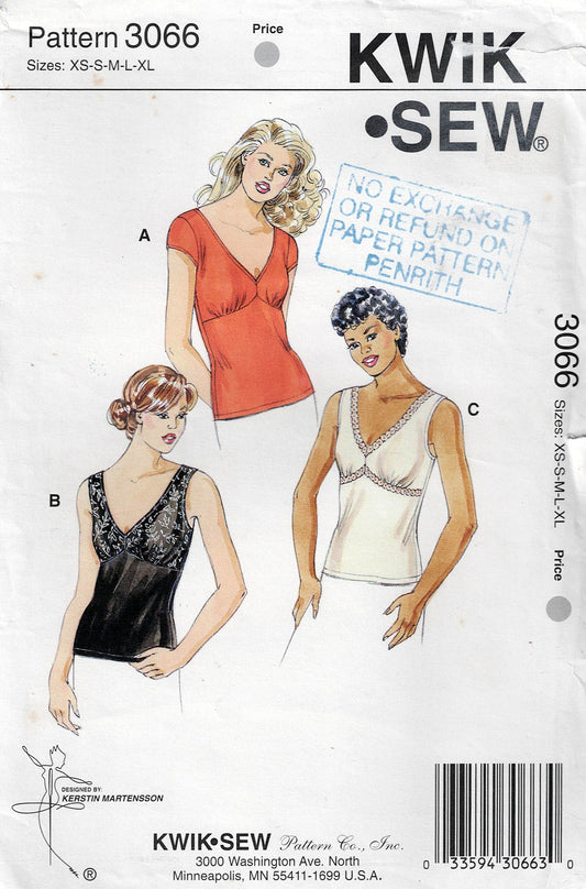 Kwik Sew 3066 Womens Stretch Tops Out Of Print Sewing Pattern Size XS - XL UNCUT Factory Folded