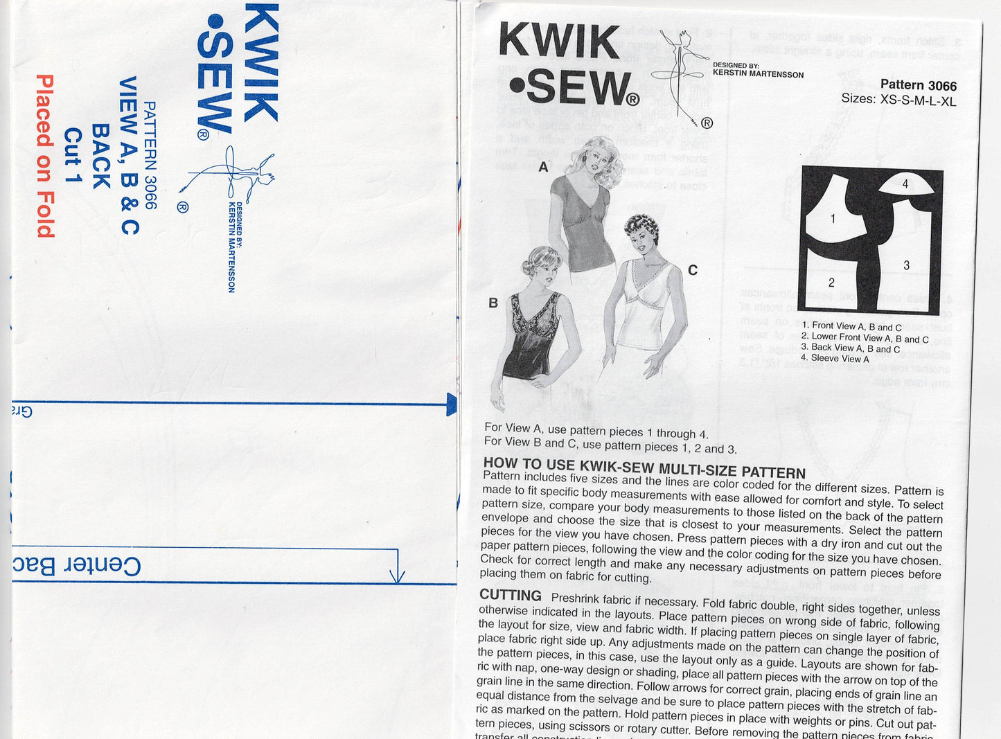 Kwik Sew 3066 Womens Stretch Tops Out Of Print Sewing Pattern Size XS - XL UNCUT Factory Folded