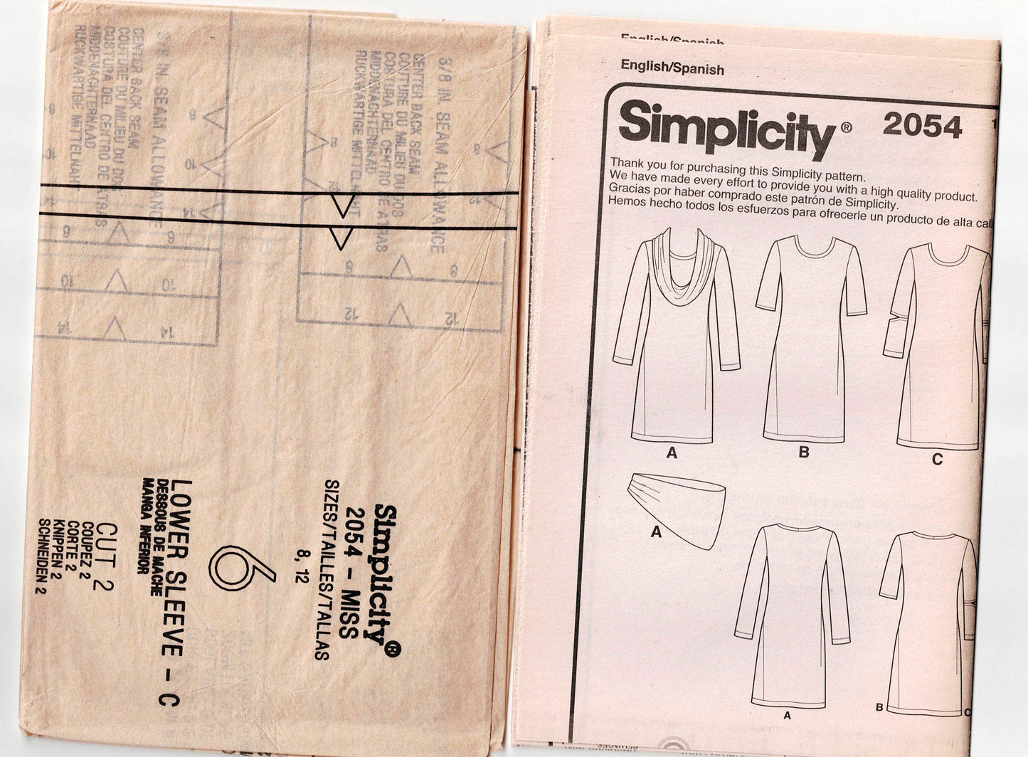 Simplicity 2054 CYNTHIA ROWLEY Womens Stretch Knit Dress & Cowl Collar Out Of Print Sewing Pattern Size 6 - 14 UNCUT Factory Folded