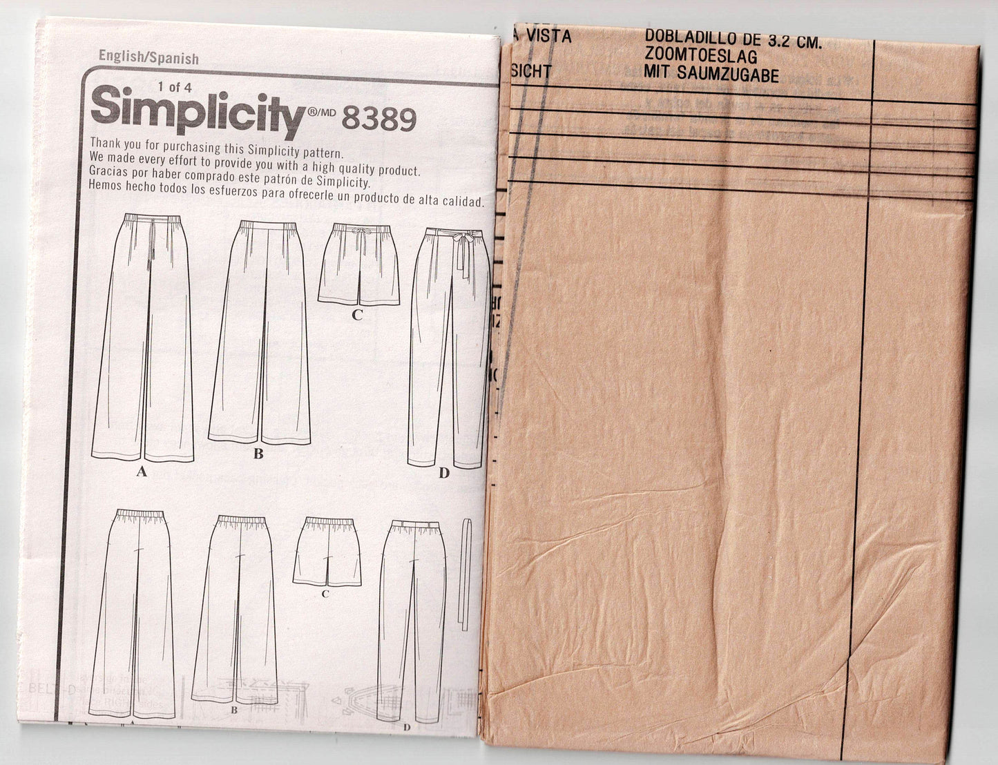 Simplicity 8389 EASY Womens Wide or Tapered Leg Casual Pants Shorts & Shorts Sewing Pattern Size 6 - 14 UNCUT Factory Folded