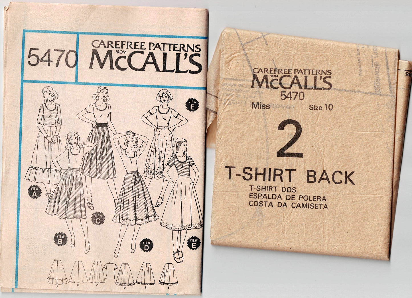 McCall's 5470 Womens Stretch T Shirt & Circle Skirt with Optional Ruffles 1970s Vintage Sewing Pattern Size 10 Bust 32.5 Inches