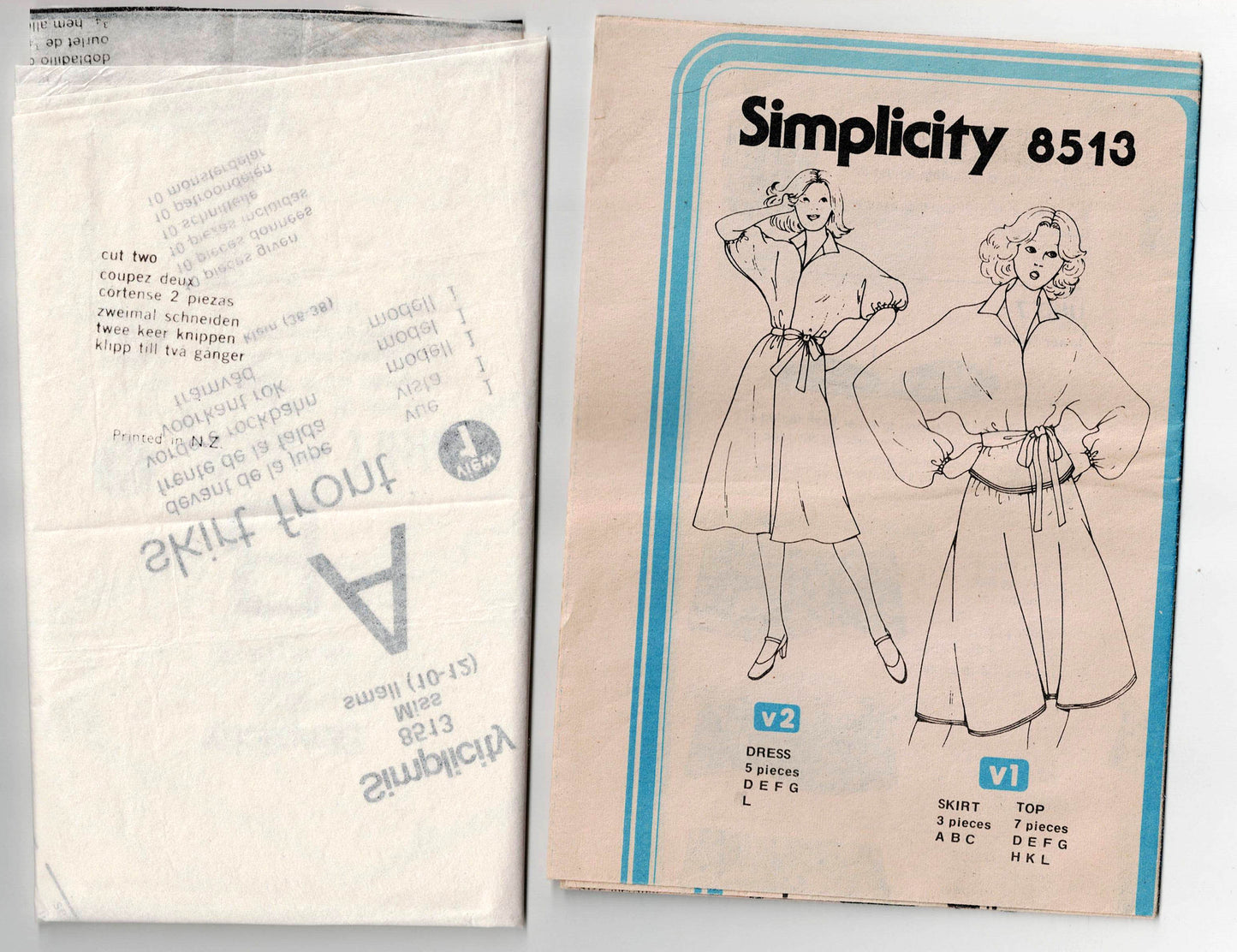 Simplicity 8513 Womens EASY Pullover Puff Sleeved Dress Top & Skirt 1970s Vintage Sewing Pattern Size SMALL 10 - 12