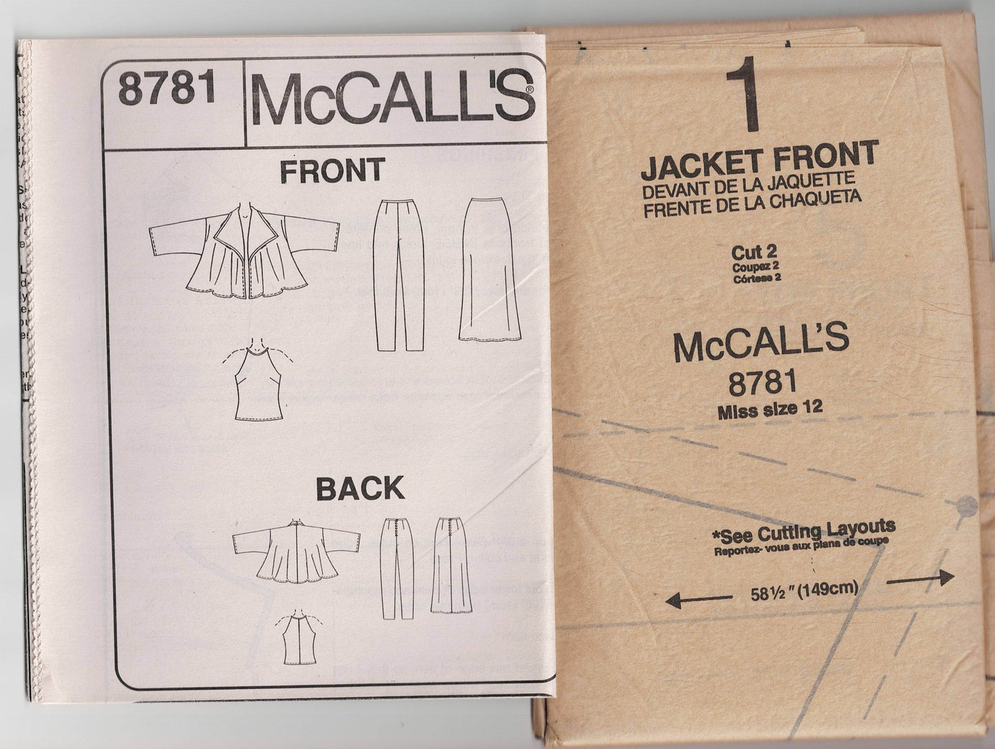 McCall's 8781 NY Collection Womens Wide Draped Jacket Top Pants & Skirt 1990s Vintage Sewing Pattern Size 12 Bust 34 Inches UNCUT Factory Folded