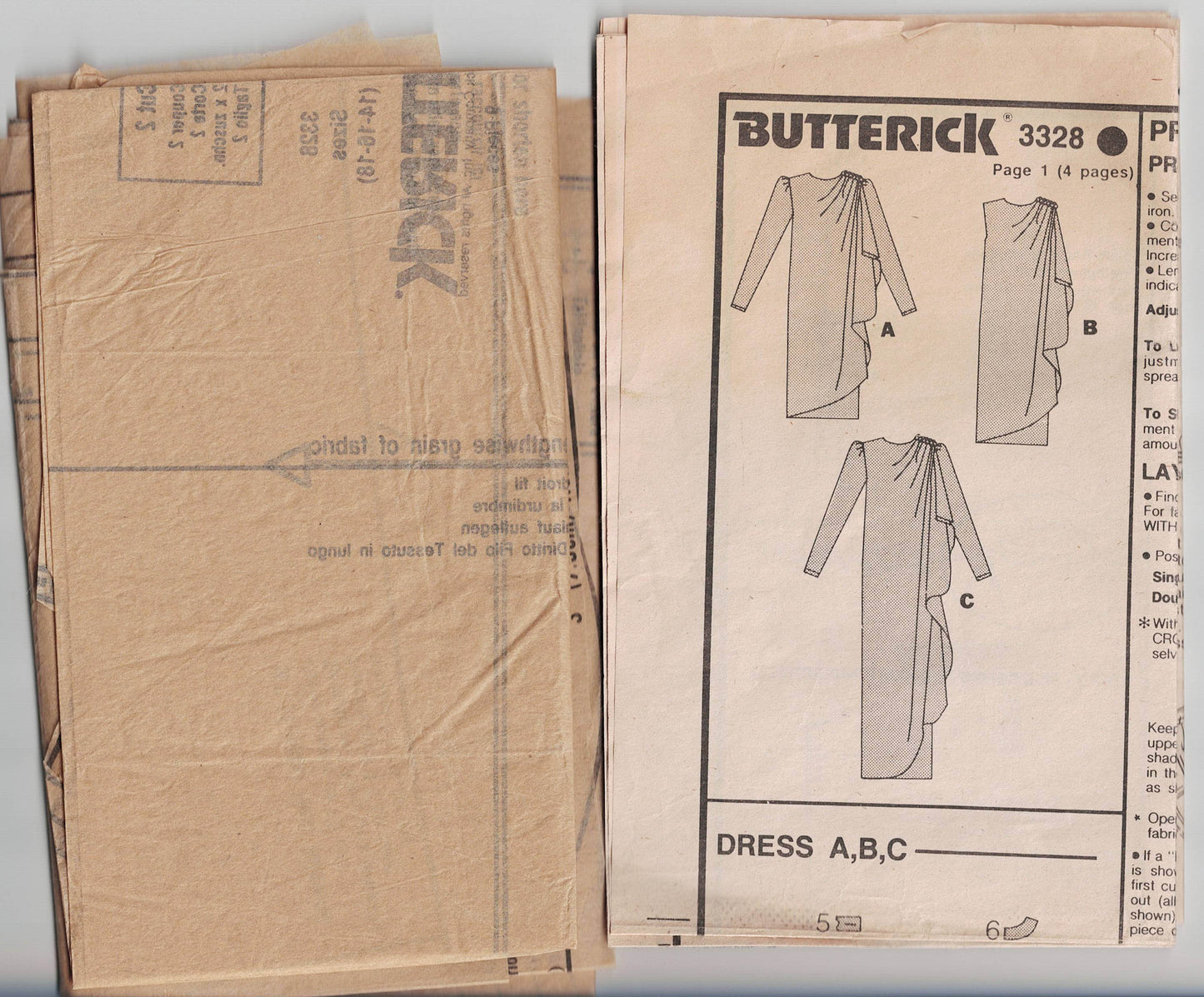 Butterick 3328 JEAN NIDETCH Womens Side Draped Evening Dress 1980s Vintage Sewing Pattern Size 14 - 18