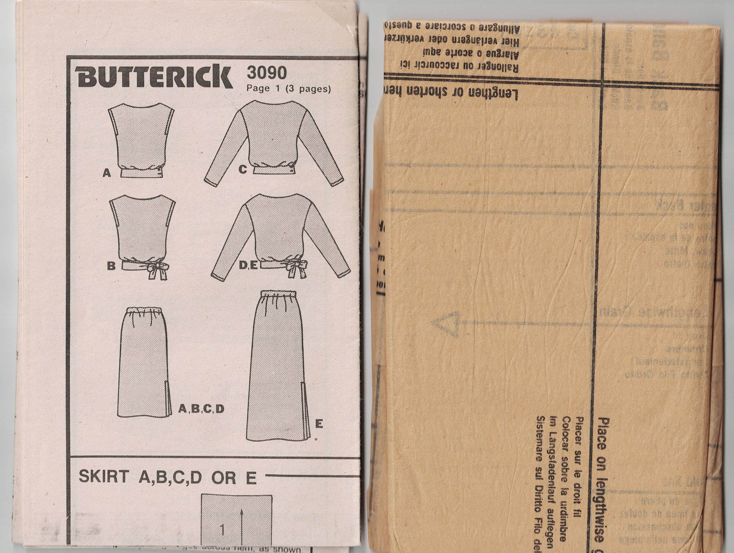 Butterick 3090 EASY Womens Casual Pullover Tops & Skirts 1980s Vintage Sewing Pattern Size 8 - 12 UNCUT Factory Folded