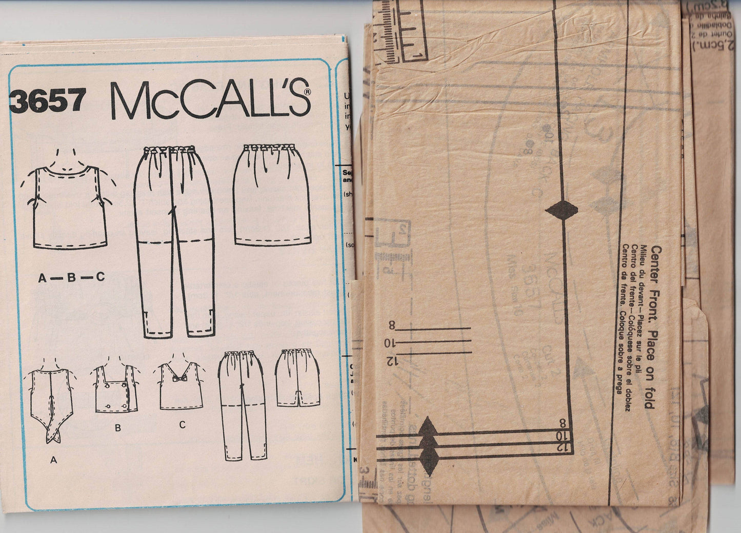 McCall's 3657 EASY Summer Crop Tops Shorts Skirt & Pants 1980s Vintage Sewing Pattern Size 8 - 12