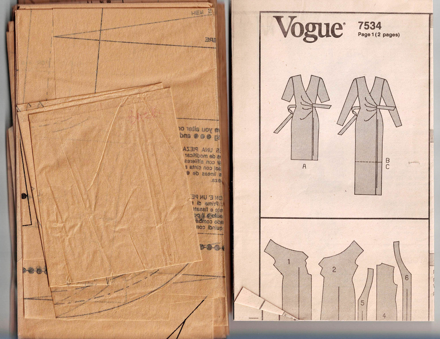 Vogue 7534 Womens Wrap Evening Sheath Dress 1980s Vintage Sewing Pattern Size 12 - 16