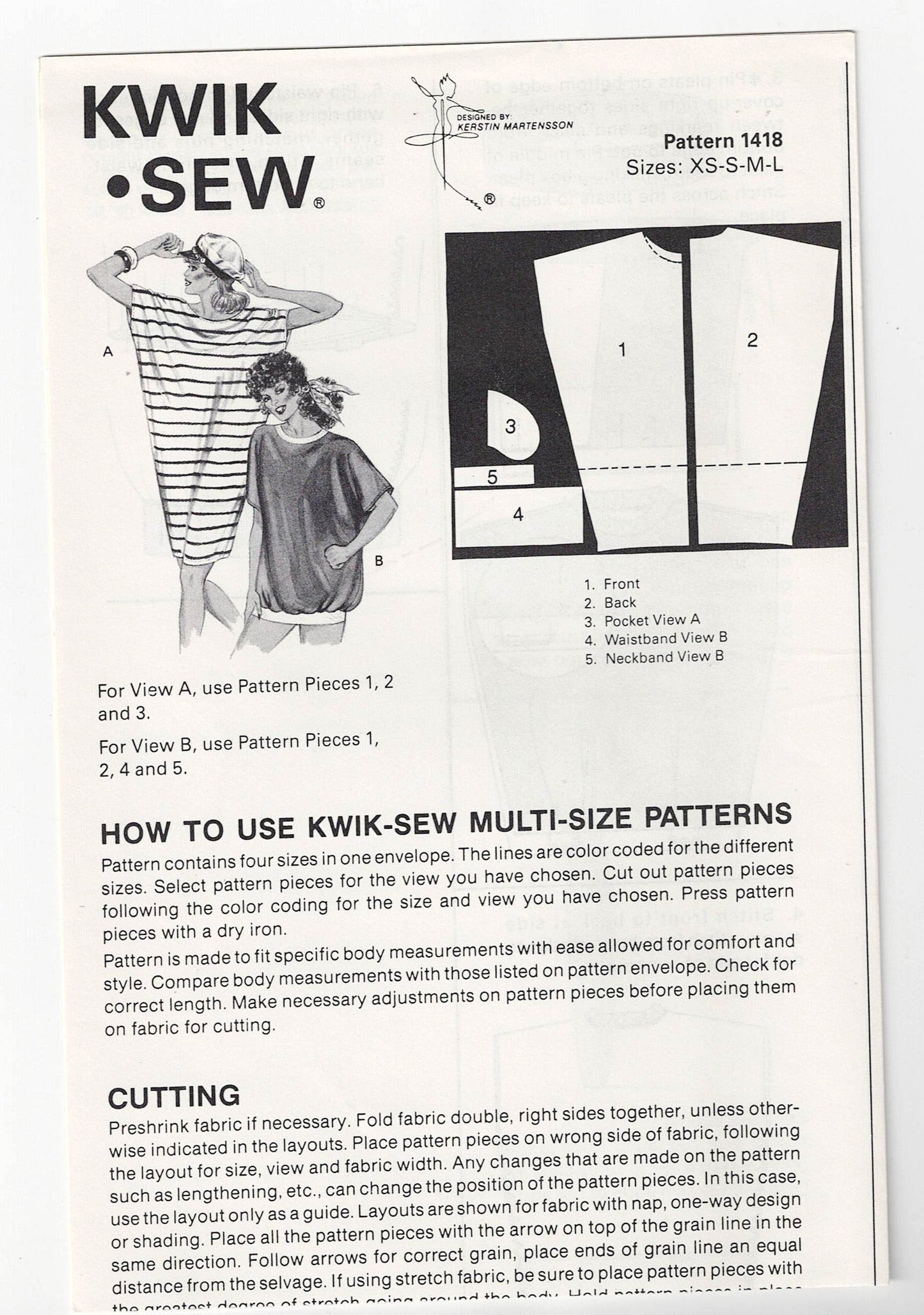 Kwik Sew 1418 Womens Stretch or Woven Cover Up Tunic Tops 1980s Vintage Sewing Pattern Size XS - L