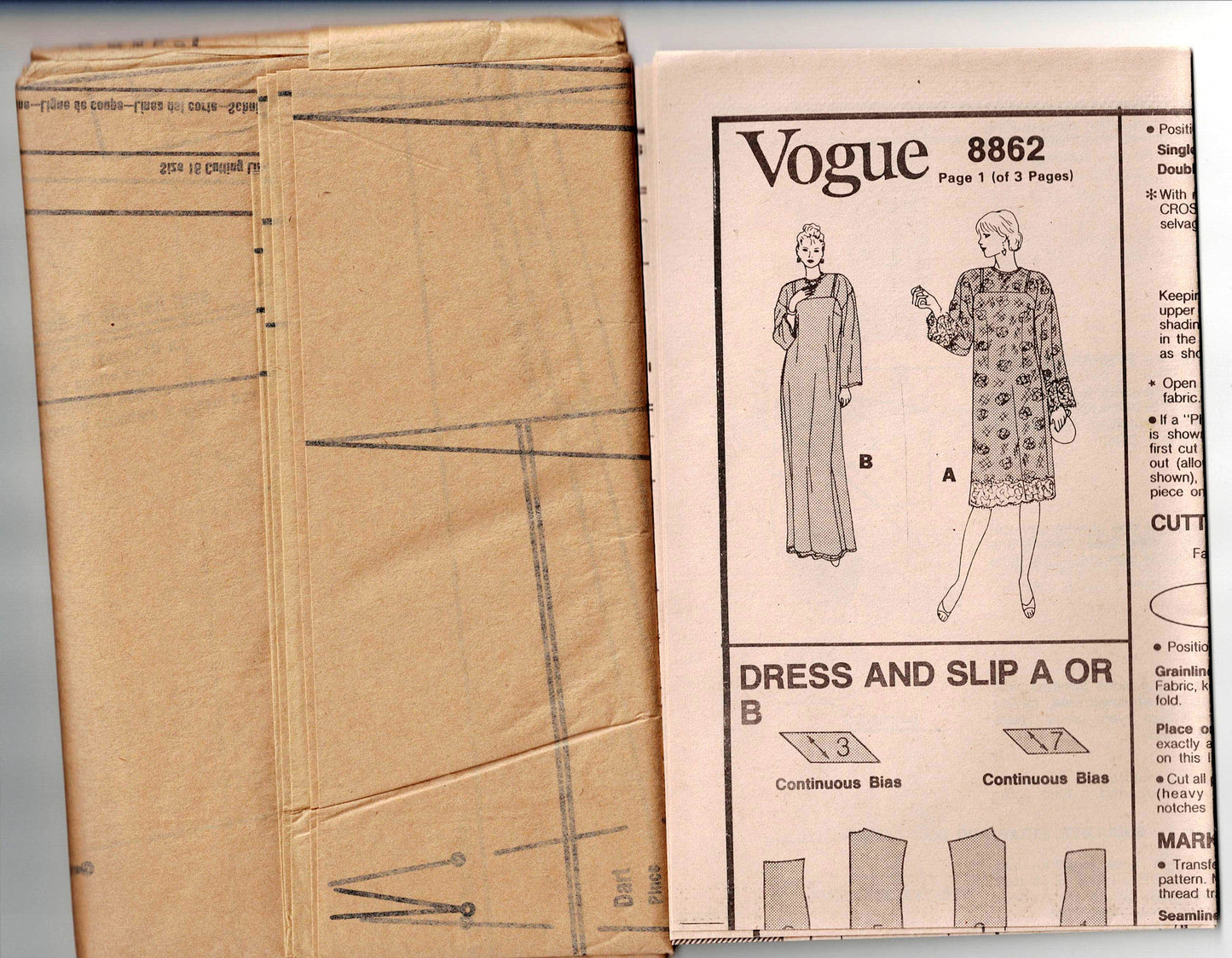 Vogue 8862 Womens Evening Slip Dress & Lace Overdress 1980s Vintage Sewing Pattern Size 14 -18 UNCUT Factory Folded