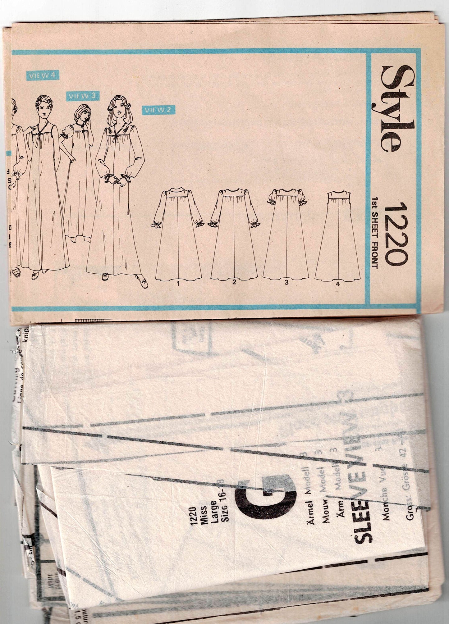 Style 1220 Womens Retro Smock Style Nightgowns 1970s Vintage Sewing Pattern Size LARGE 16 - 18