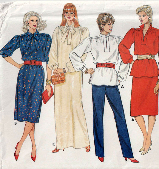 Butterick 6372 Womens Puff Sleeved Dress Top & Skirt 1980s Vintage Sewing Pattern Size 14 - 18 UNCUT Factory Folded