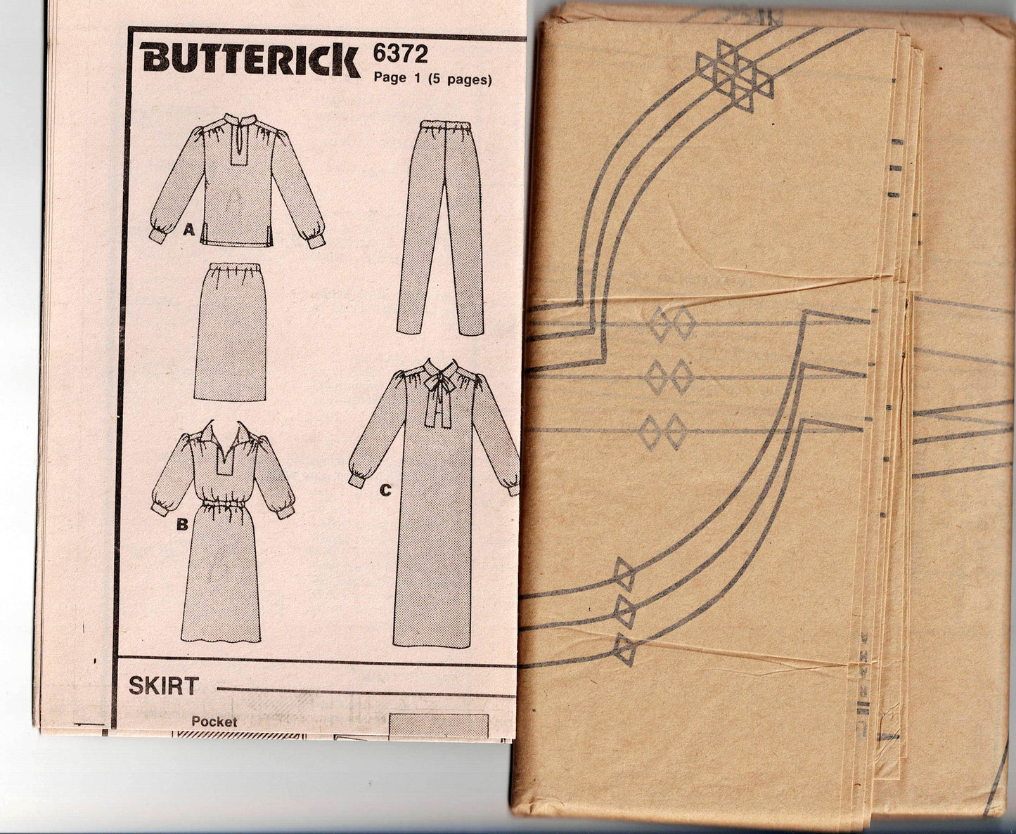 Butterick 6372 Womens Puff Sleeved Dress Top & Skirt 1980s Vintage Sewing Pattern Size 14 - 18 UNCUT Factory Folded