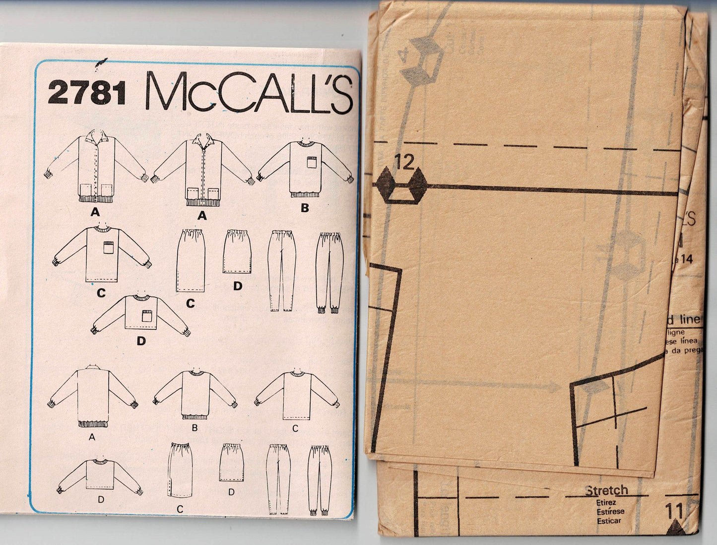 McCall's 2781 Womens Stretch Knit Jacket Top Skirt & Pants 1980s Vintage Sewing Pattern Size 14 Bust 36 inches UNCUT Factory Folded