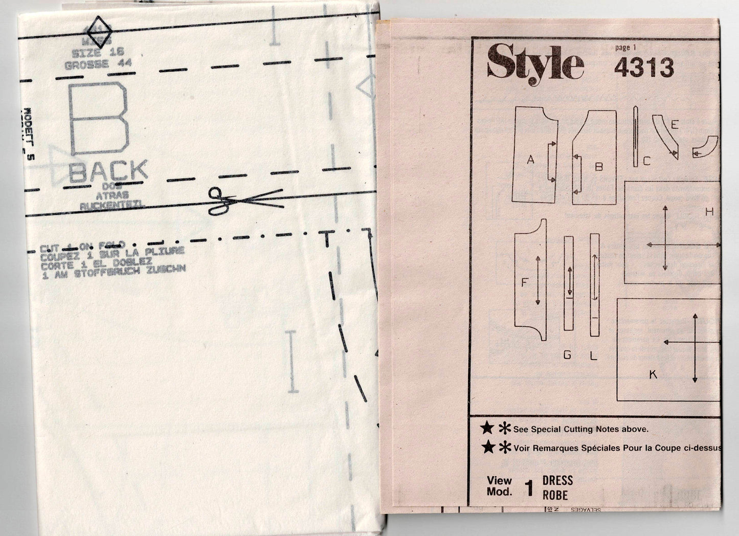 Style 4313 Womens Drop Waisted Dress with V Back & Side Buttoned Skirt 1980s Vintage Sewing Pattern Size 16 Bust 38 inches UNCUT Factory Folded