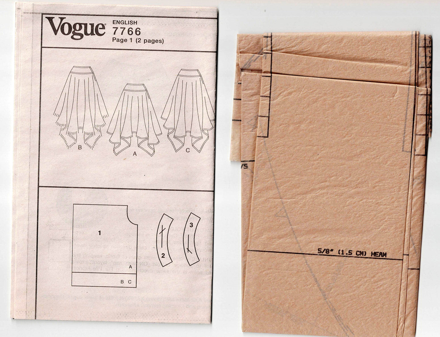 Vogue 7766 Womens Handkerchief Hem Skirts Out Of Print Sewing Pattern Size 12 - 16 UNCUT Factory Folded