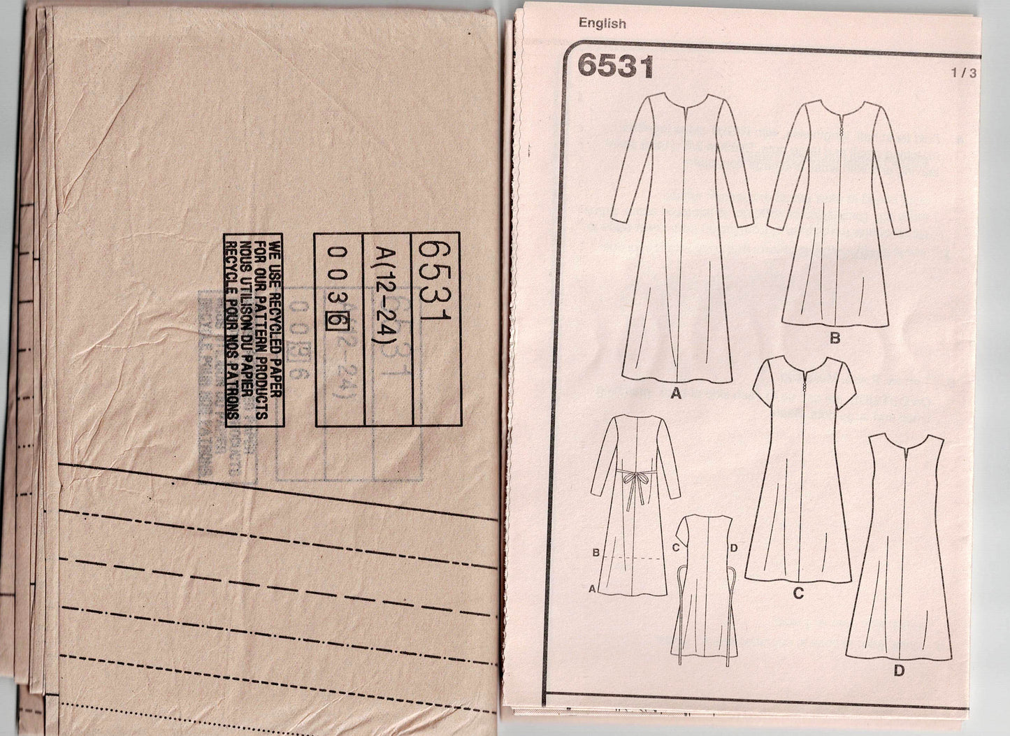 New Look 6531 Womens EASY Bateau Neck Summer Dresses Out Of Print Sewing Pattern Size 12 - 24 UNCUT Factory Folded