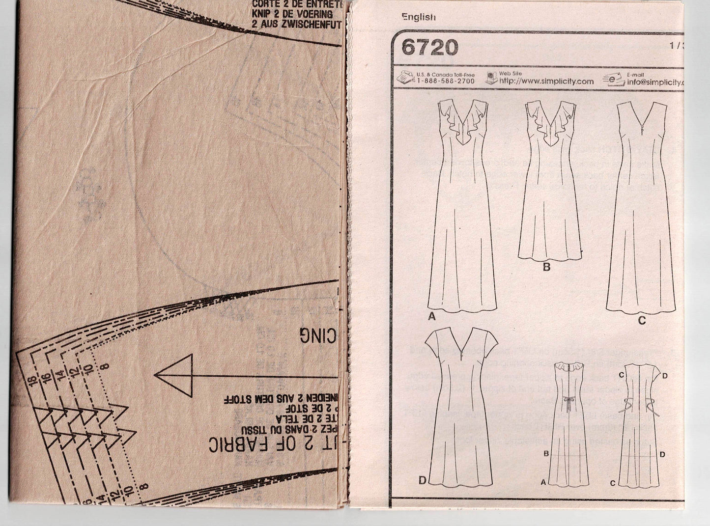 New Look 6720 Womens EASY V Neck Summer Dresses Out Of Print Sewing Pattern Size 8 - 18 UNCUT Factory Folded