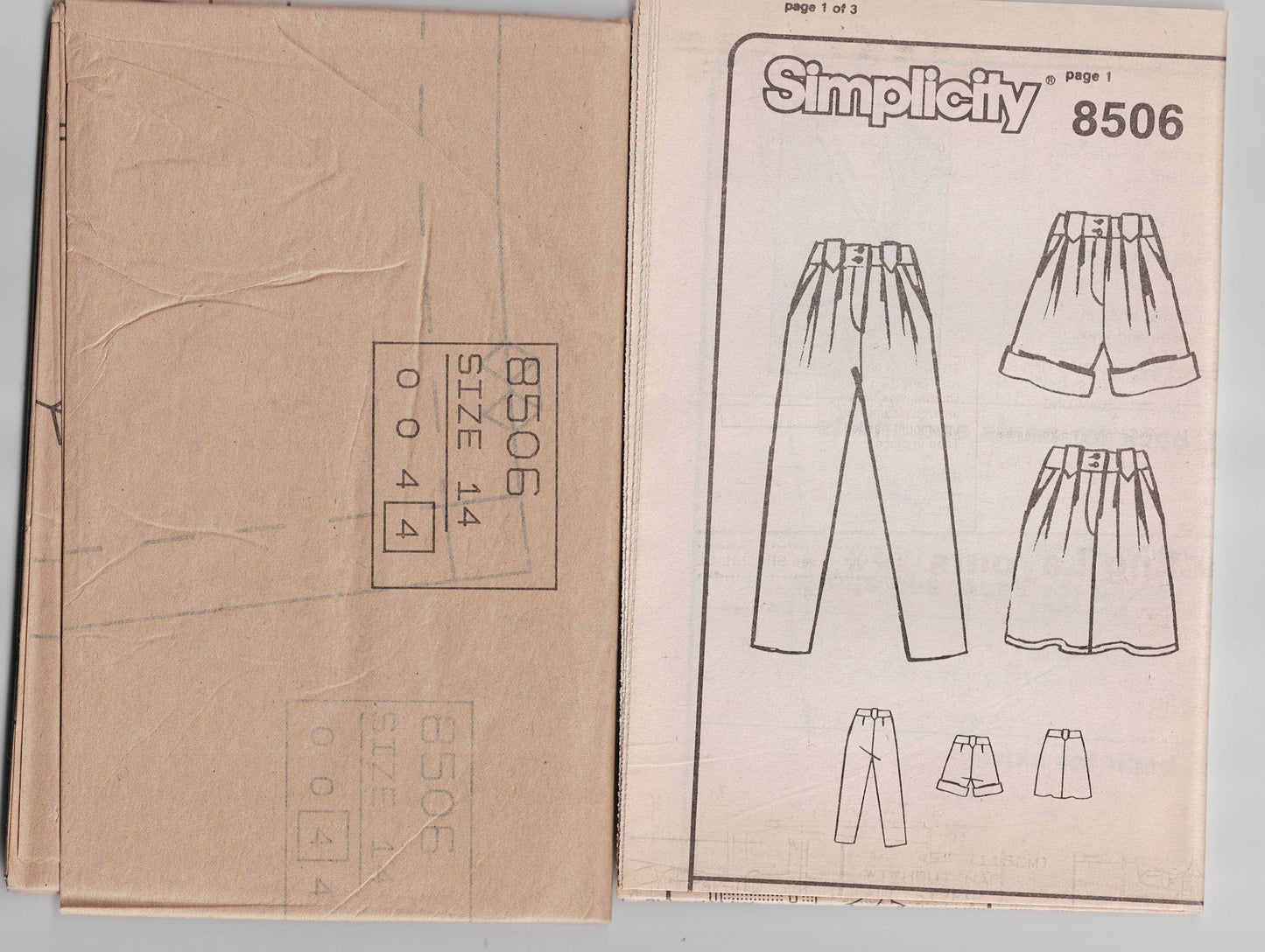 Simplicity 8506 Womens Pleat Front Pants Cuffed Shorts & Skirt 1980s Vintage Sewing Pattern Waist 28 inches UNCUT Factory Folded