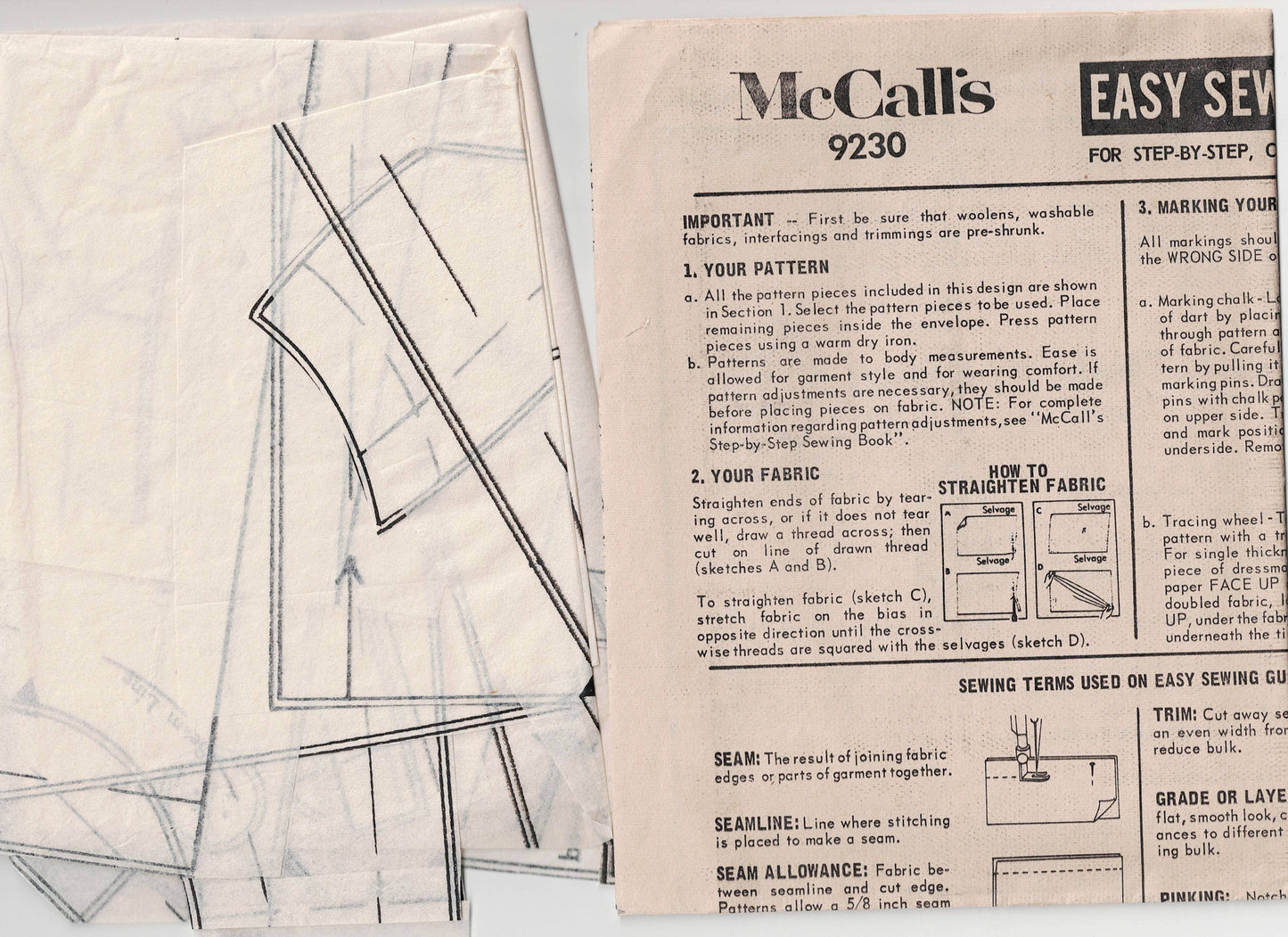 McCall's 9230 Womens Yoked Colour Blocked Shift Dress 1960s Vintage Sewing Pattern Size 14 Bust 36 inches