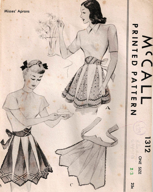 McCall 1312 Triangular Panelled Half Kitchen Aprons 1940s Vintage Sewing Pattern