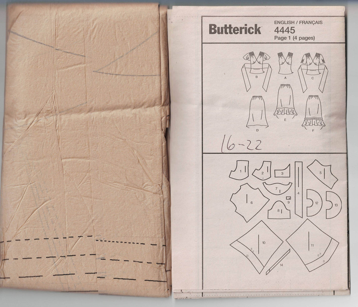 Butterick 4445 EASY Womens Ruffled Tops & Skirts Out Of Print Sewing Pattern Sizes 16 - 22 UNCUT Factory Folded