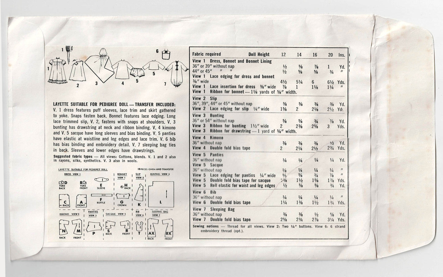 Simplicity s.195 Retro Baby Doll Layette for 16 inch Baby Dolls 1960s Vintage Sewing Pattern