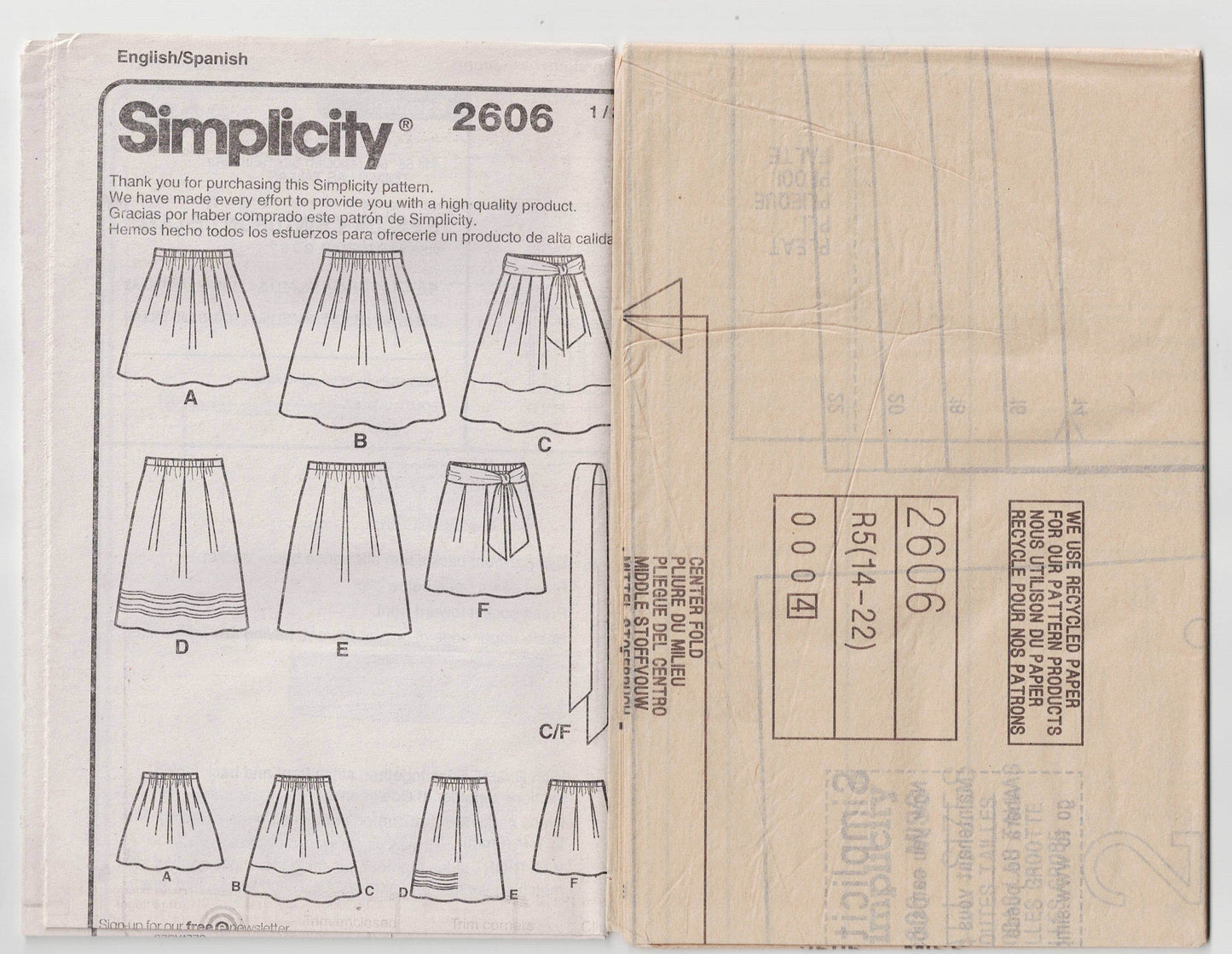 Simplicity 2606 Womens EASY Pull On Pleated Skirt with Belt Out Of Print Sewing Pattern Size 14 - 22 UNCUT Factory Folded