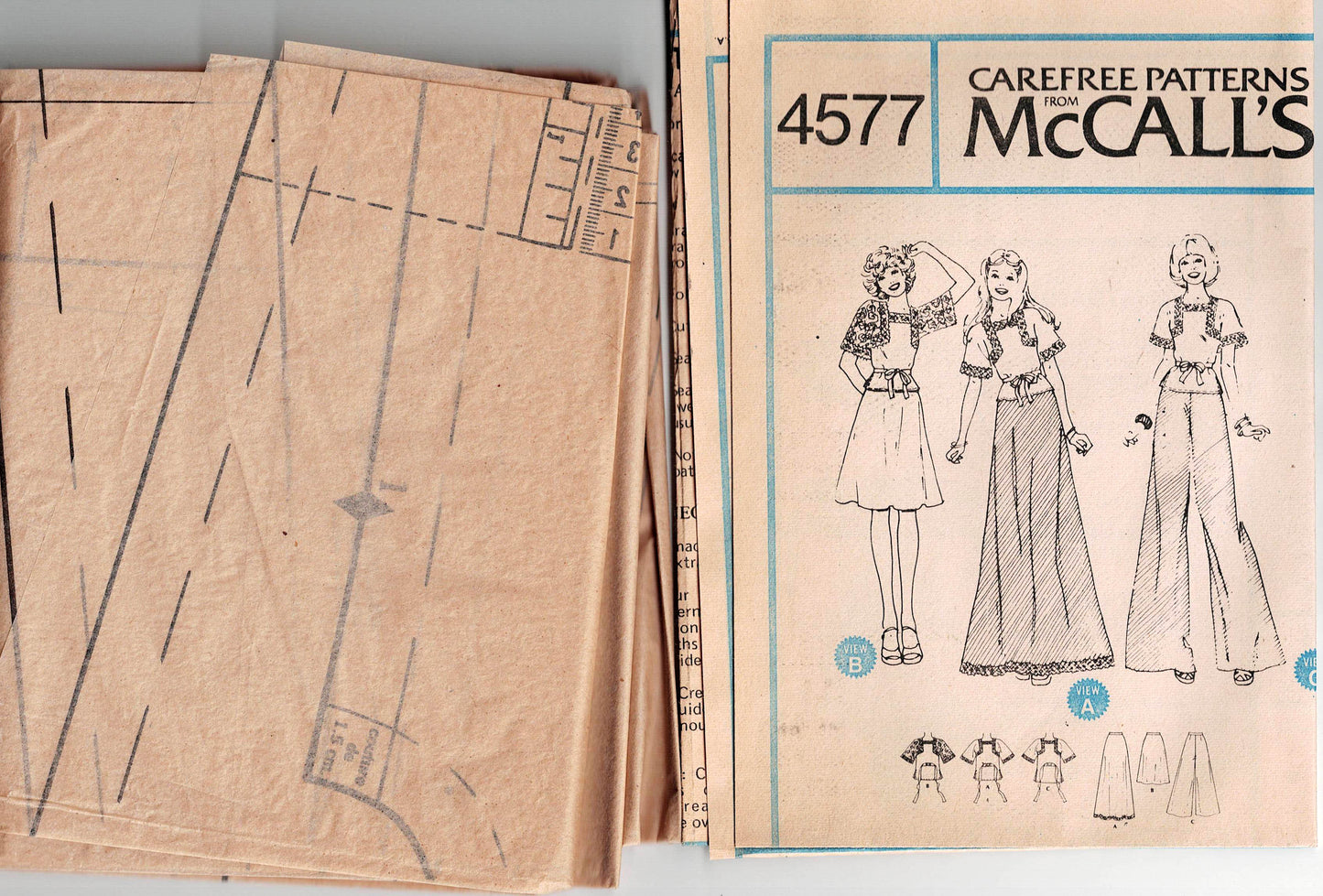 McCall's 4577 Womens Hippie Top Maxi Skirt & Wide Leg Palazzo Pants 1970s Vintage Sewing Pattern Sizes 10 Bust 32.5 Inches