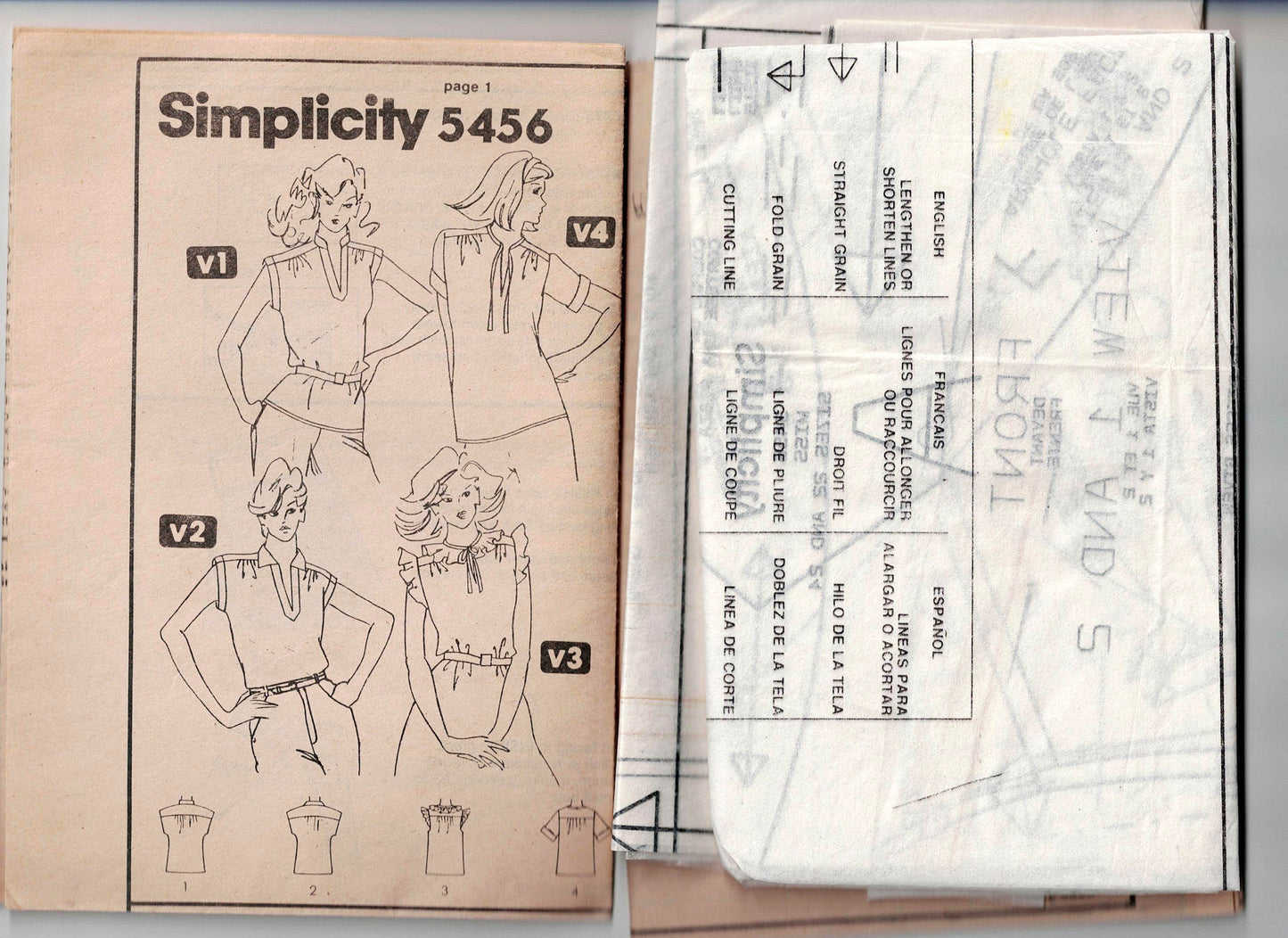 Simplicity 5456 Womens Pullover Blouses in 4 Styles 1980s Vintage Sewing Pattern Size 22 & 24