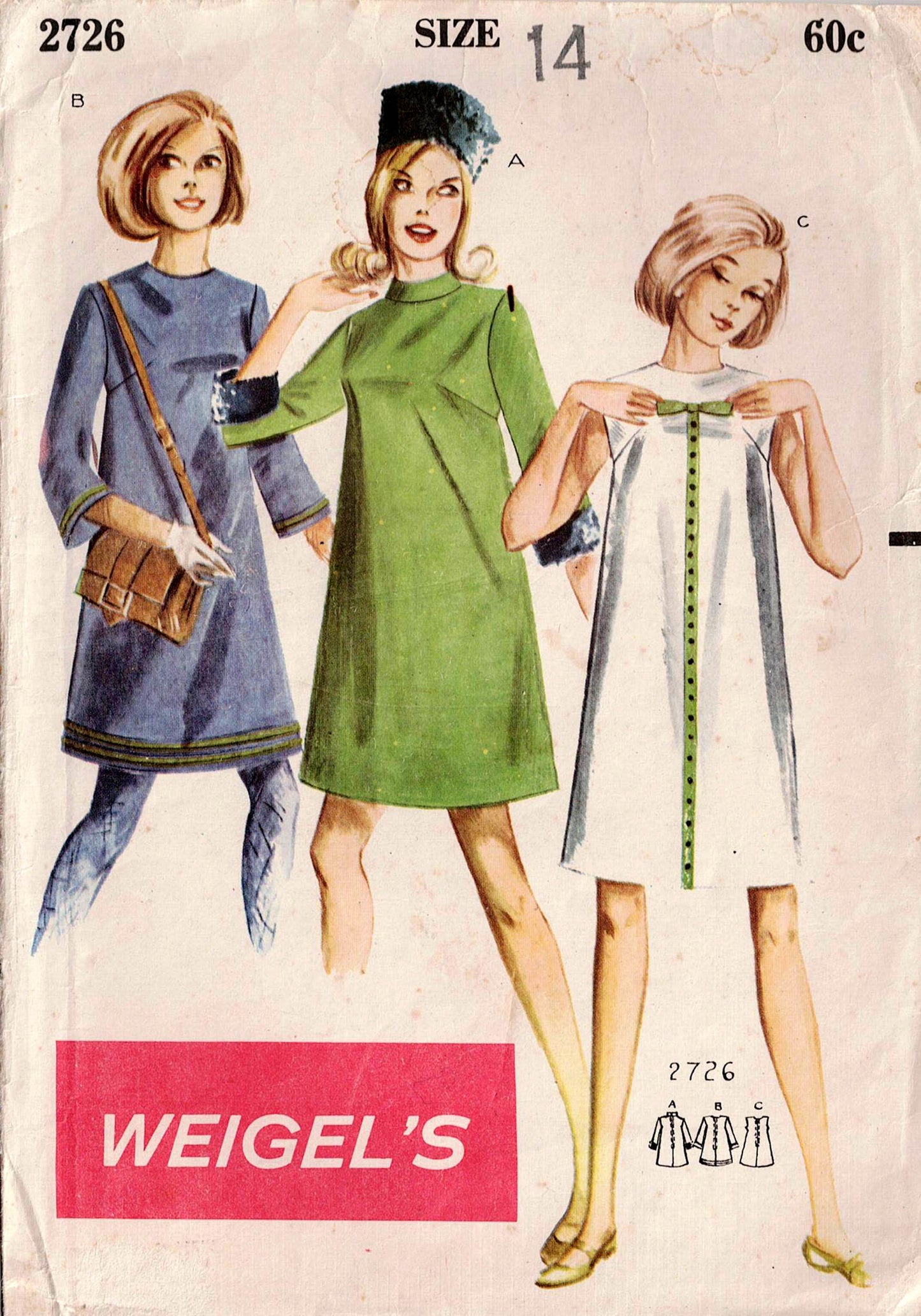 Weigel's 2726 Womens Classic Shift Dress & Pillbox Hat 1960s Vintage Sewing Pattern Bust 34.5 Inches UNUSED Factory Folded