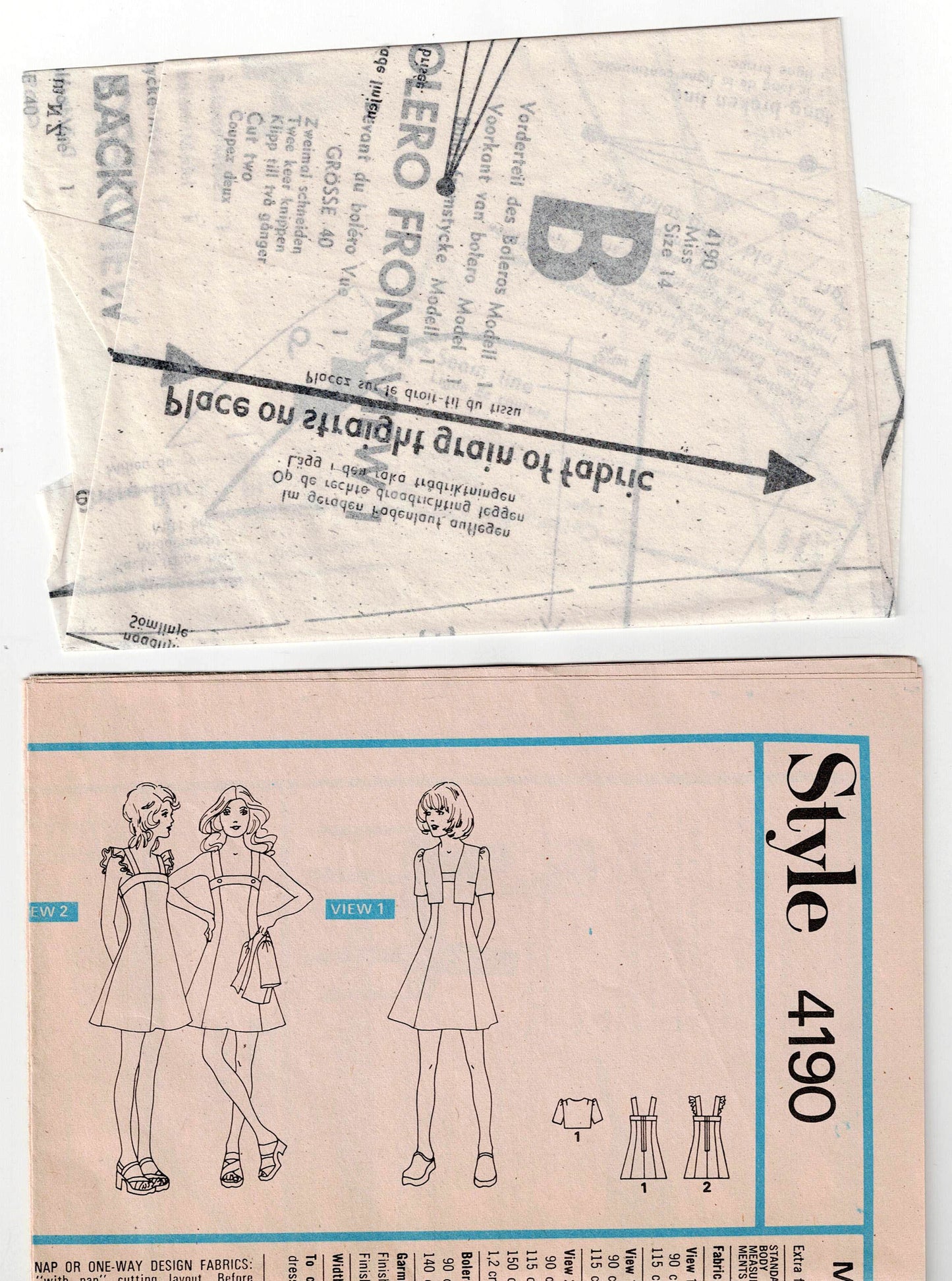 Style 4190 Womens Sundress & Bolero Jacket 1970s Vintage Sewing Pattern Size 14 Bust 36 inches