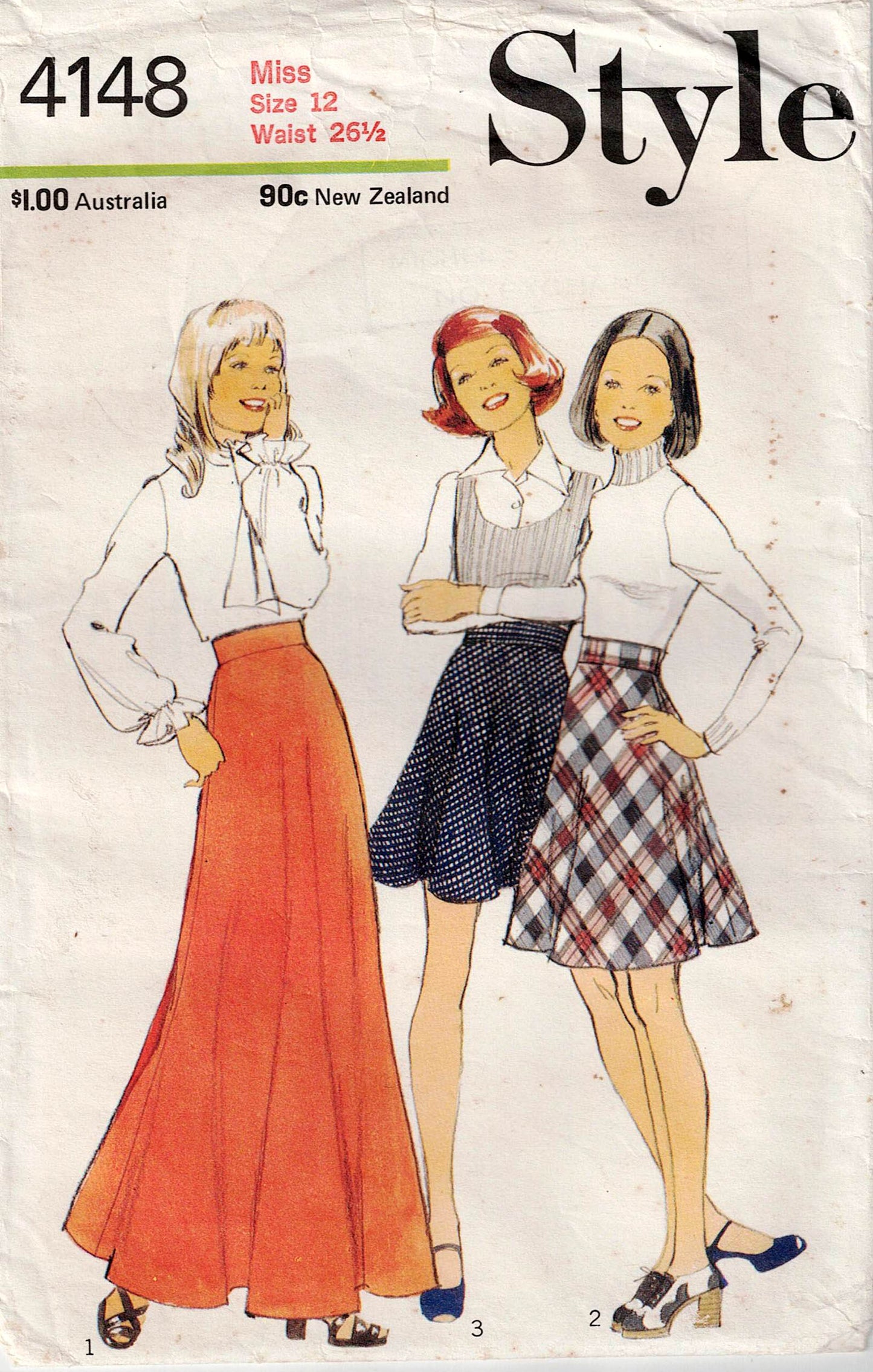 Style 4148 Womens Bias Cut Skirt in 3 Lengths 1970s Vintage Sewing Pattern Size 12