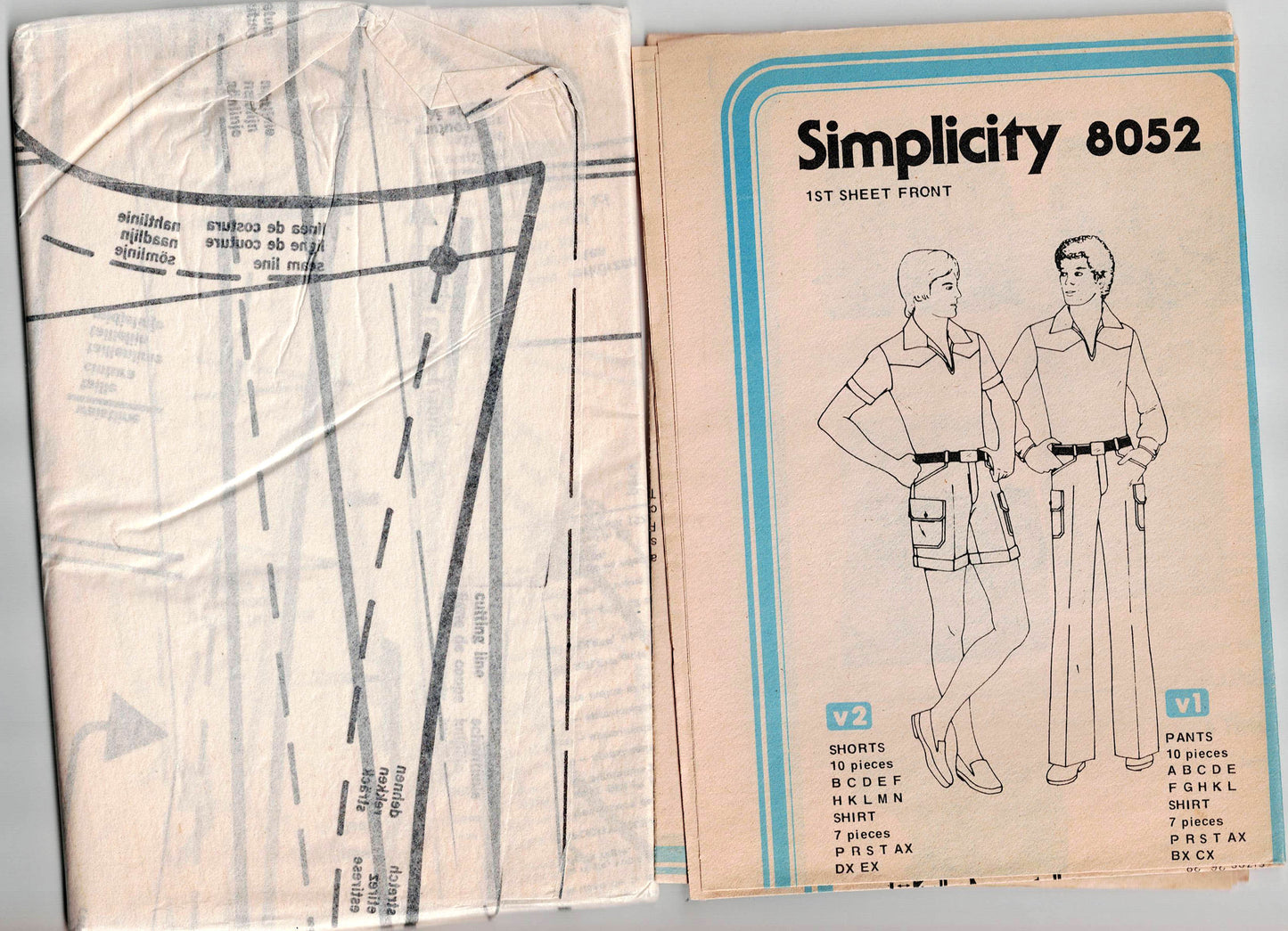 Simplicity 8052 Mens Retro Stretch Shirt Shorts & Pants 1970s Vintage Sewing Pattern Chest 40 inches UNCUT Factory Folded