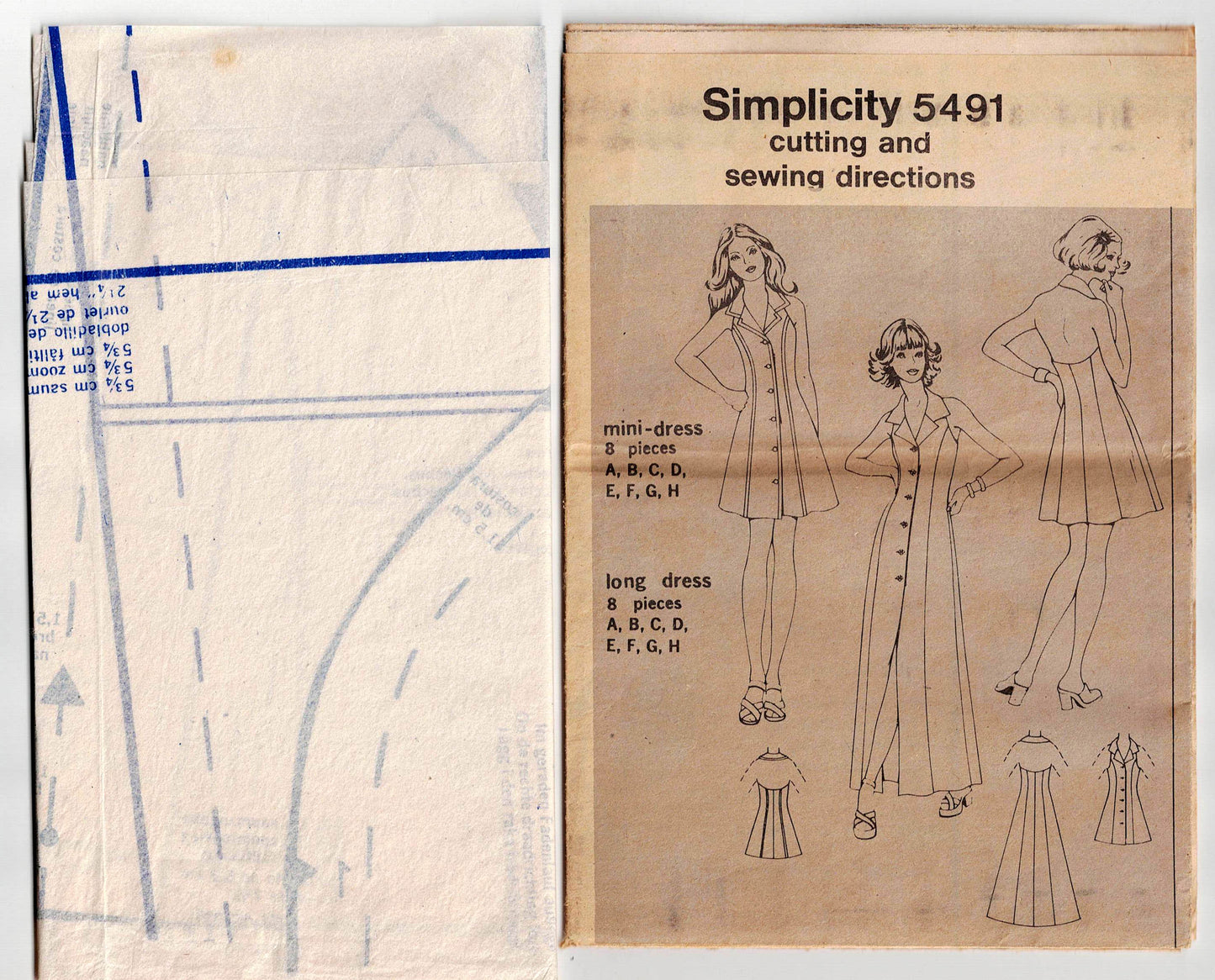 Simplicity 5491 Womens Mini/Maxi Halter Shirtdress 1970s Vintage Sewing Pattern Size 12 Bust 34 Inches