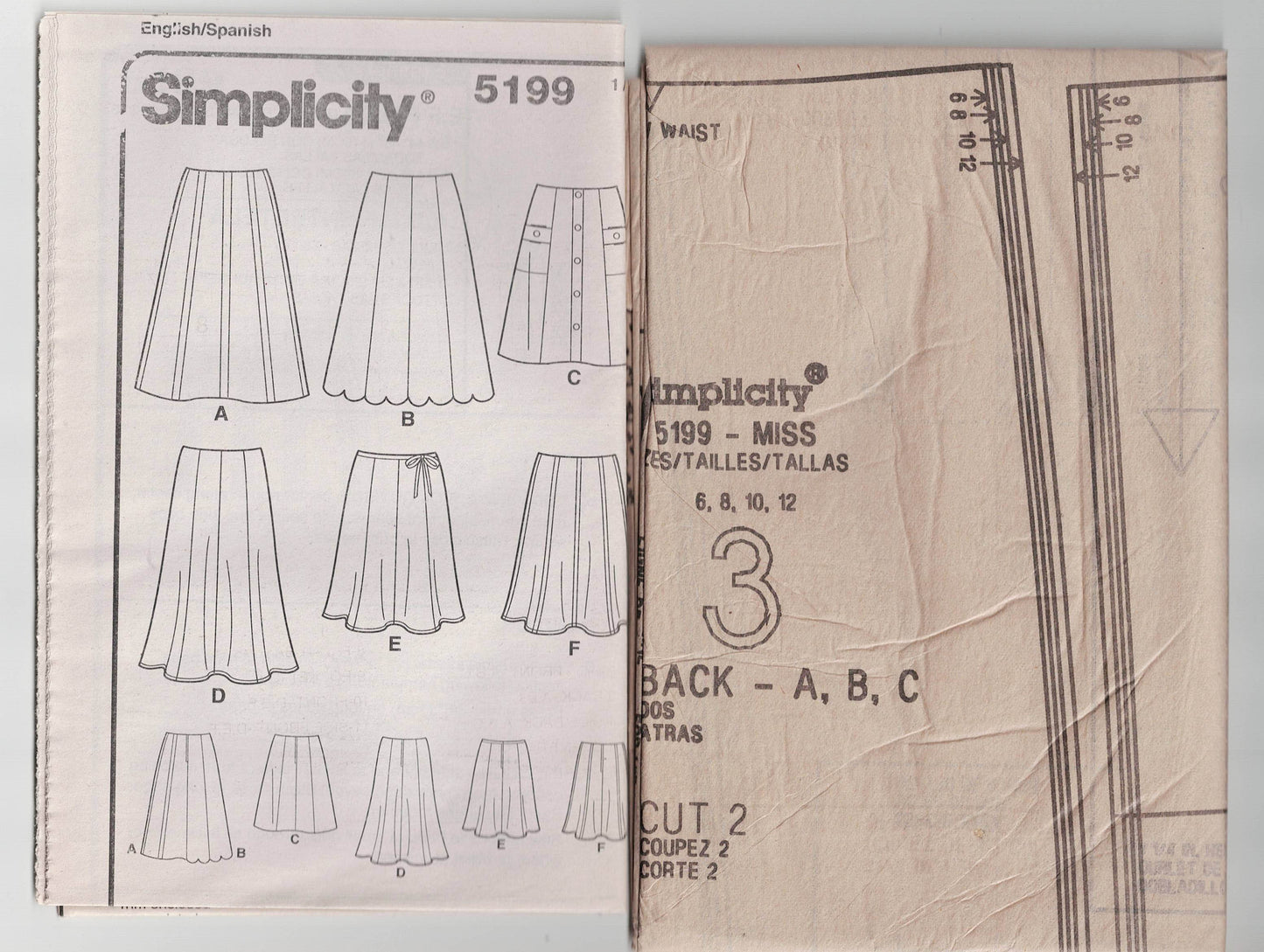 Simplicity 5199 Womens Panelled Skirts Out Of Print Sewing Pattern Size 6 - 12 UNCUT Factory Folded