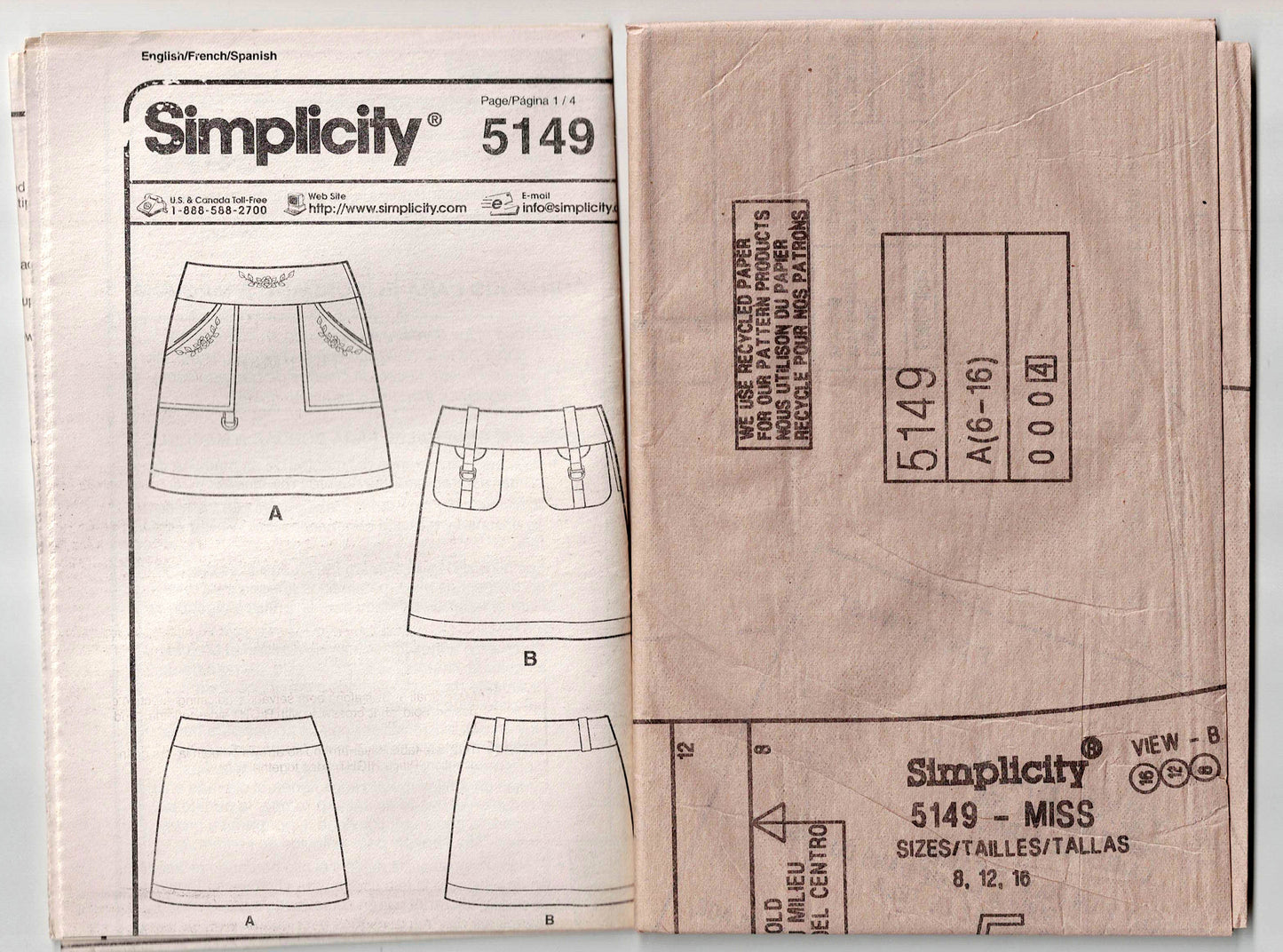 Simplicity 5149 Womens Mini Skirts Out Of Print Sewing Pattern Size 6 - 16 UNCUT Factory Folded