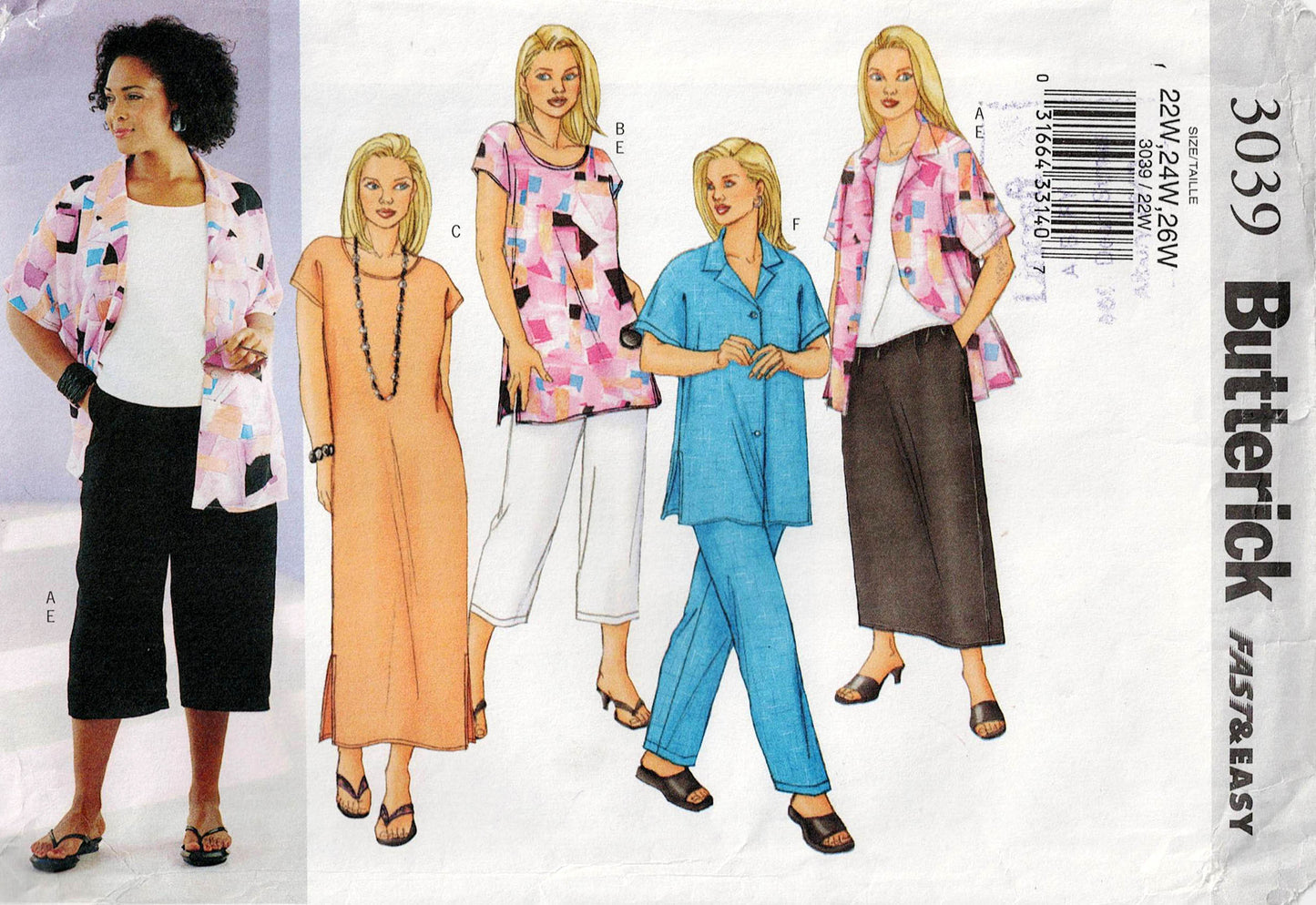 Butterick 3039 Womens EASY Summer Separates Wardrobe Sewing Pattern Size 22 - 26 UNCUT Factory Folded