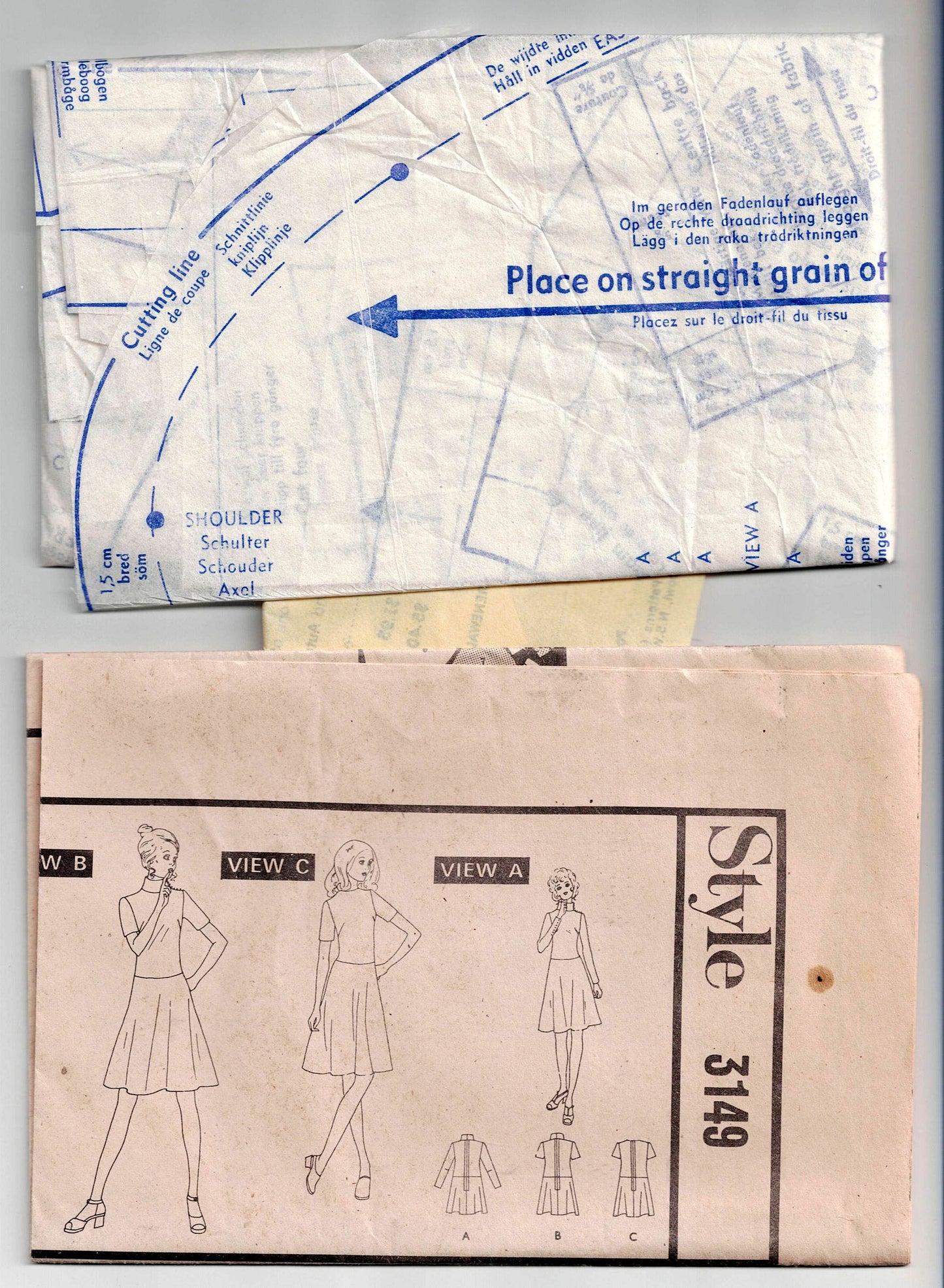 Style 3149 Misses Petite Dropped Waist Dress with Bias Cut Skirt 1970s Vintage Sewing Pattern Size 8MP Bust 31.5 inches