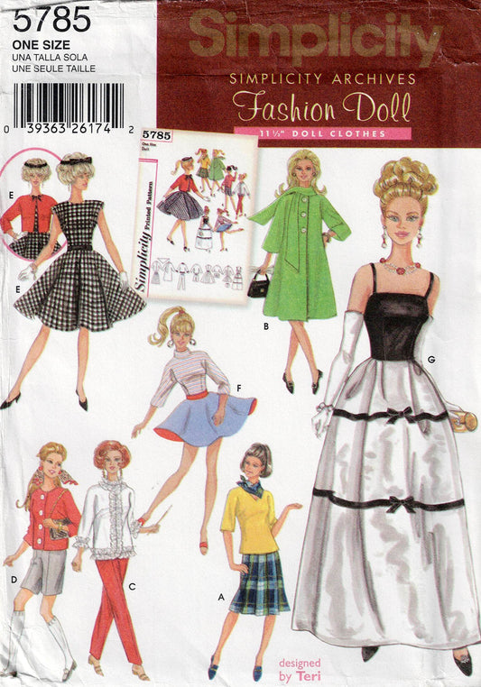 Simplicity 5785 Retro 1960 BARBIE Teenage Doll Clothes Wardrobe Sewing Pattern UNCUT Factory Folded